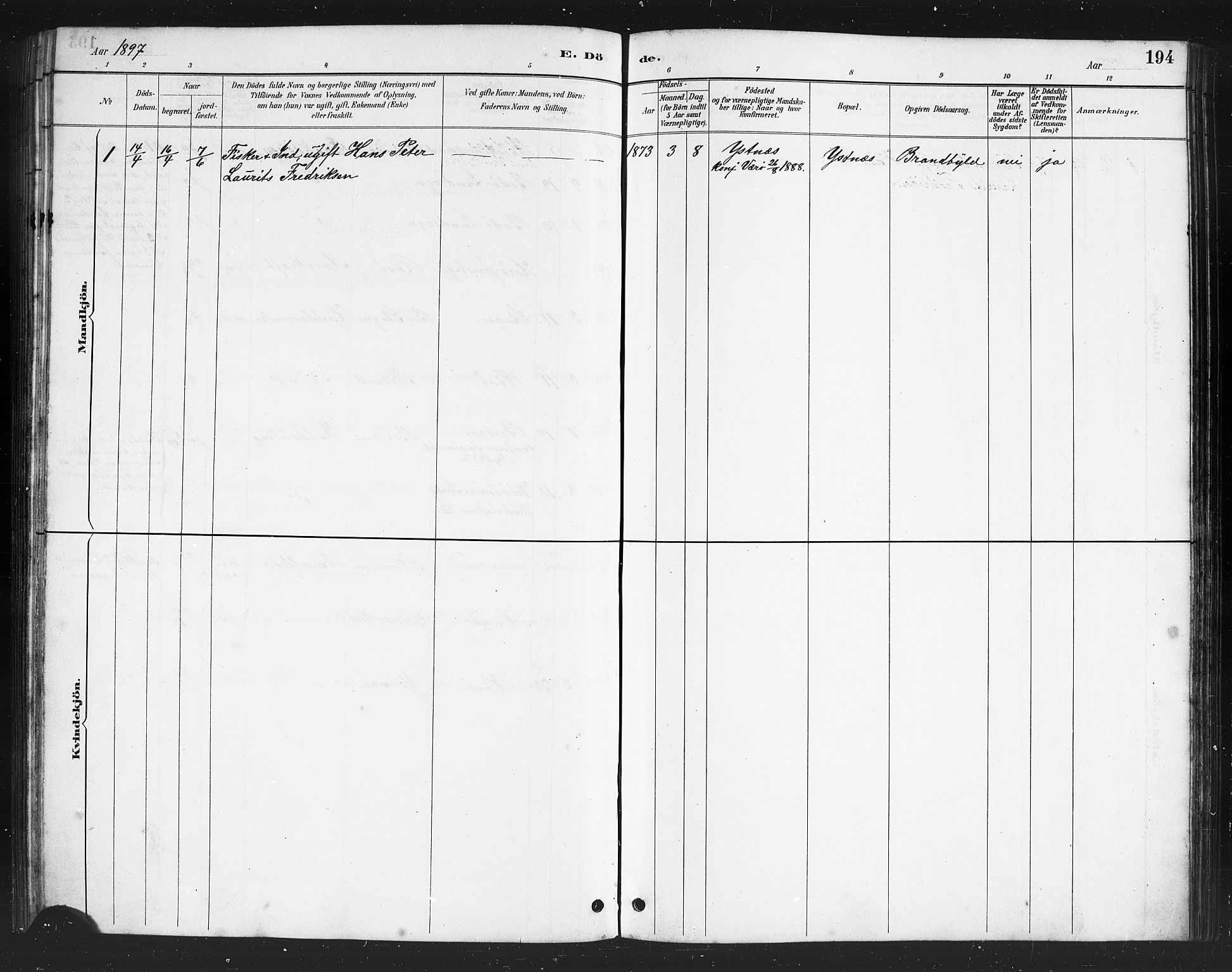 Ministerialprotokoller, klokkerbøker og fødselsregistre - Nordland, AV/SAT-A-1459/808/L0131: Parish register (copy) no. 808C02, 1879-1919, p. 194