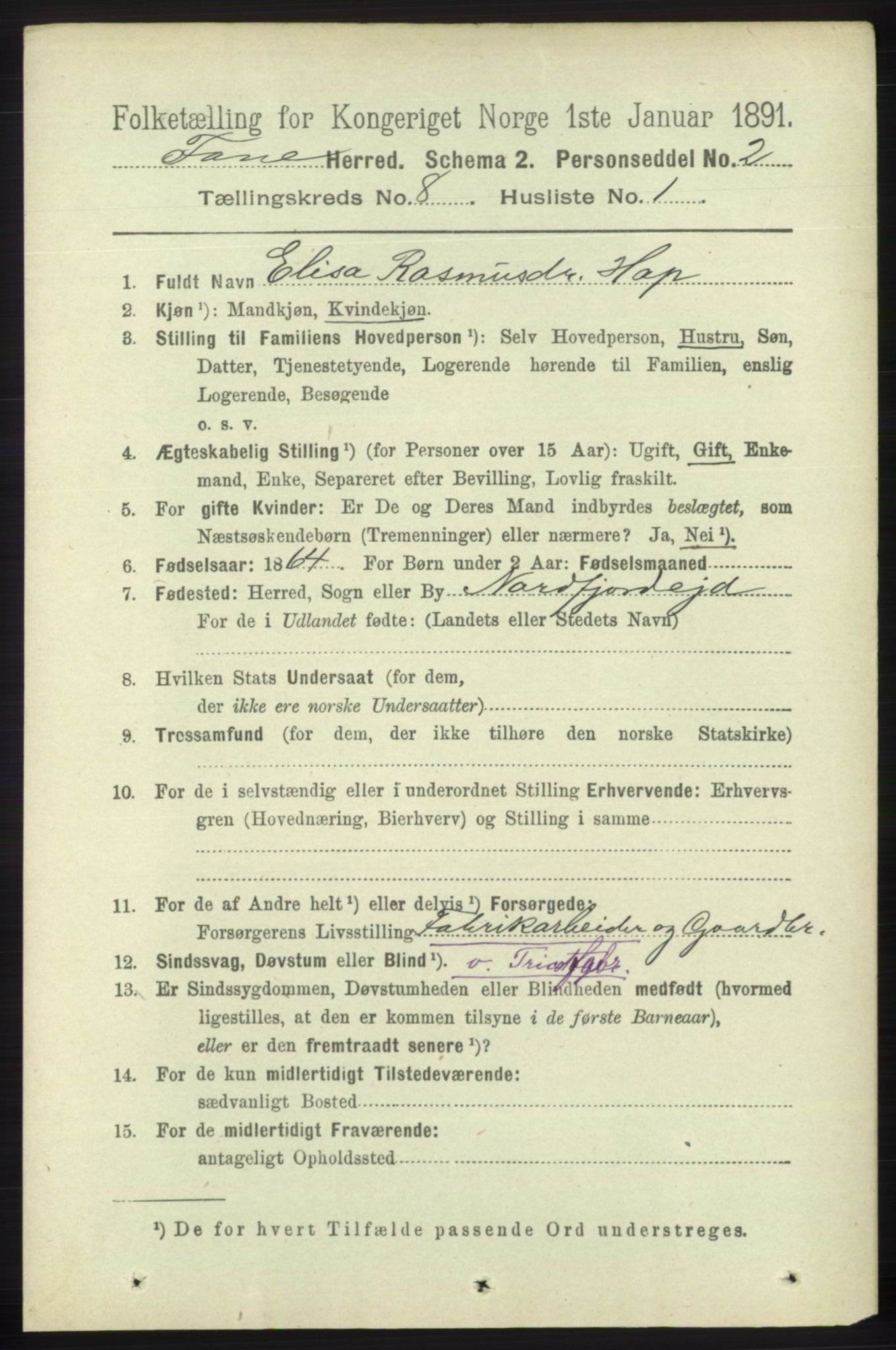 RA, 1891 census for 1249 Fana, 1891, p. 3474