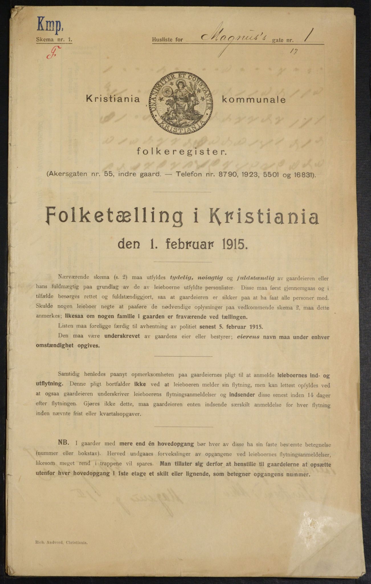 OBA, Municipal Census 1915 for Kristiania, 1915, p. 58604