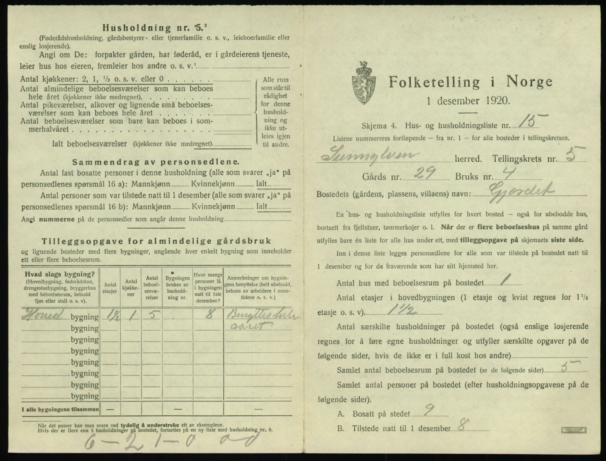 SAT, 1920 census for Sunnylven, 1920, p. 332