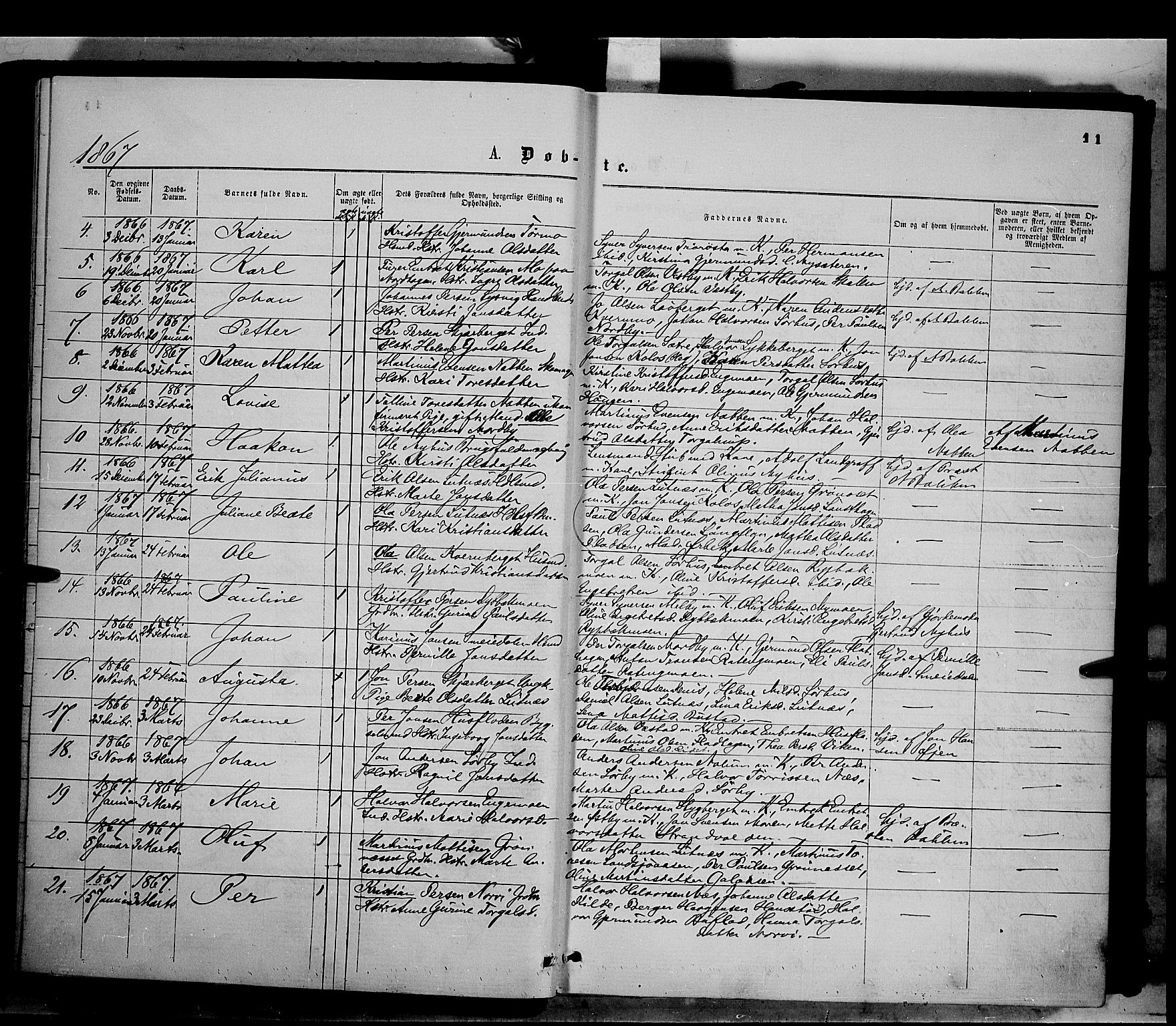 Trysil prestekontor, AV/SAH-PREST-046/H/Ha/Haa/L0006: Parish register (official) no. 6, 1866-1873, p. 11