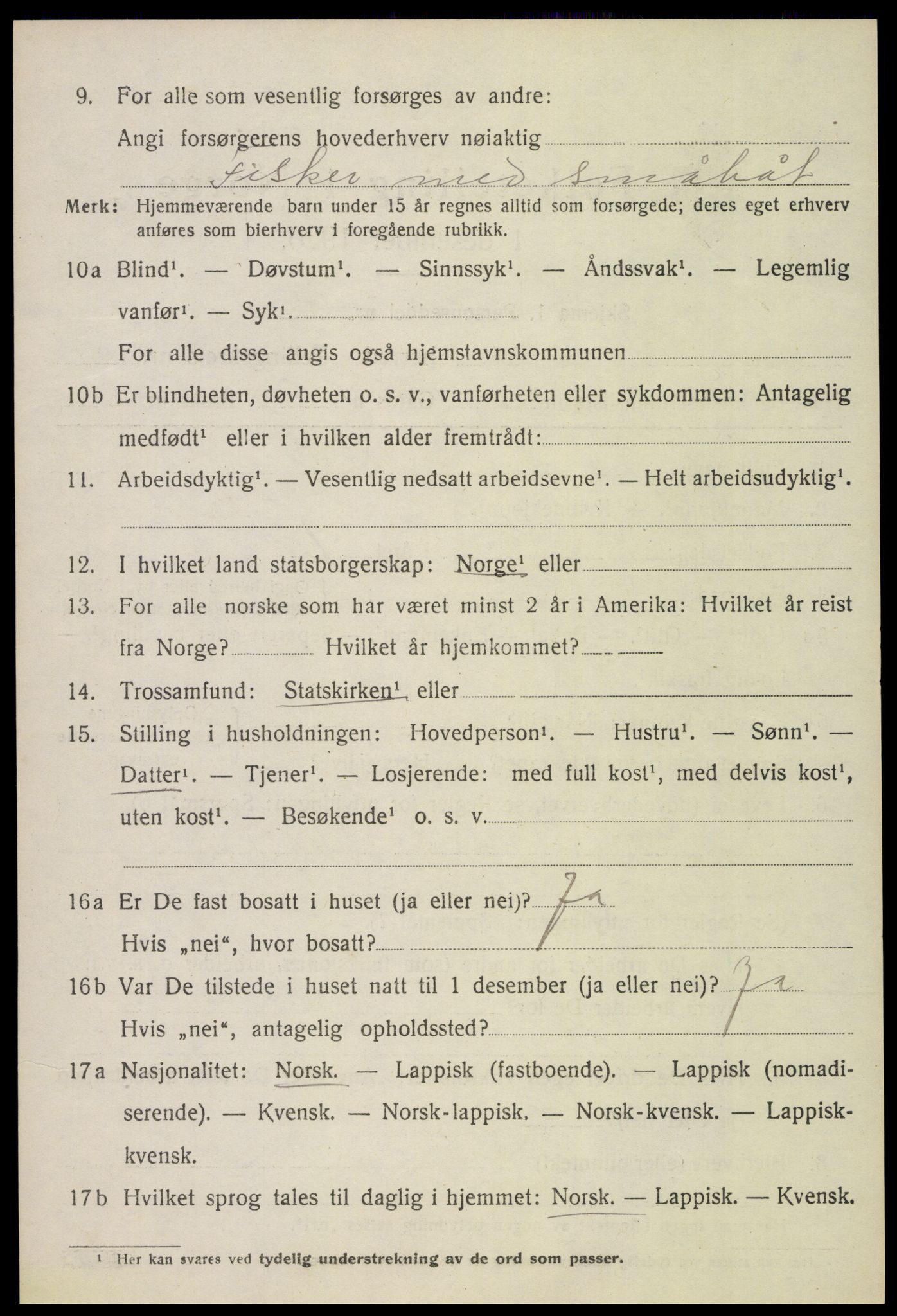 SAT, 1920 census for Vågan, 1920, p. 2834