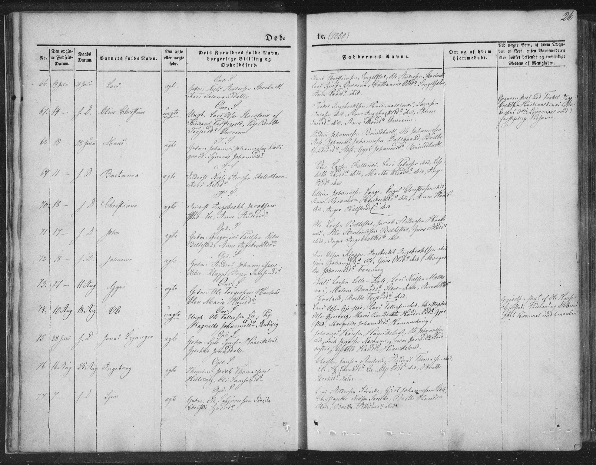 Tysnes sokneprestembete, AV/SAB-A-78601/H/Haa: Parish register (official) no. A 10, 1848-1859, p. 26