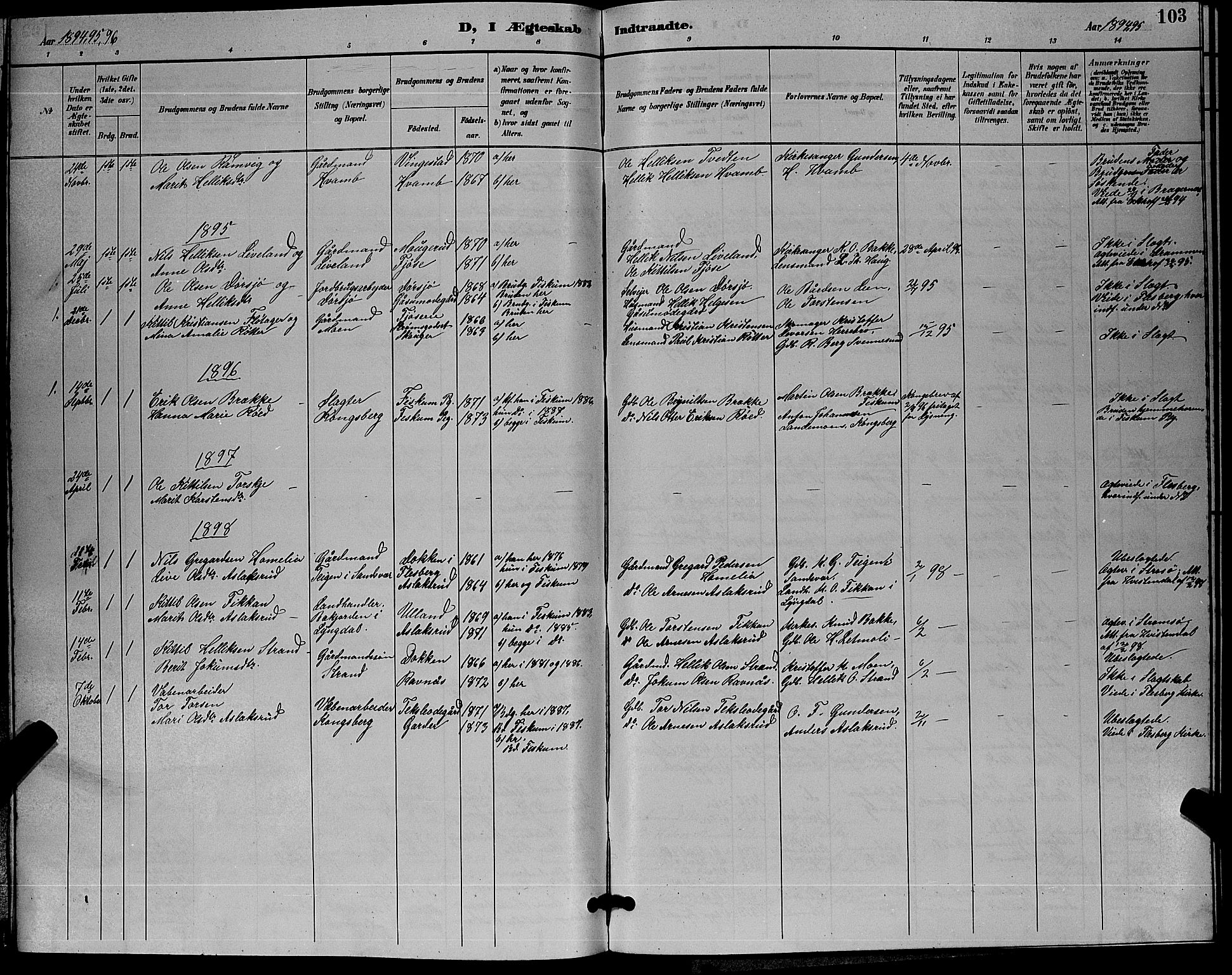 Flesberg kirkebøker, SAKO/A-18/G/Ga/L0004: Parish register (copy) no. I 4 /2, 1890-1898, p. 103