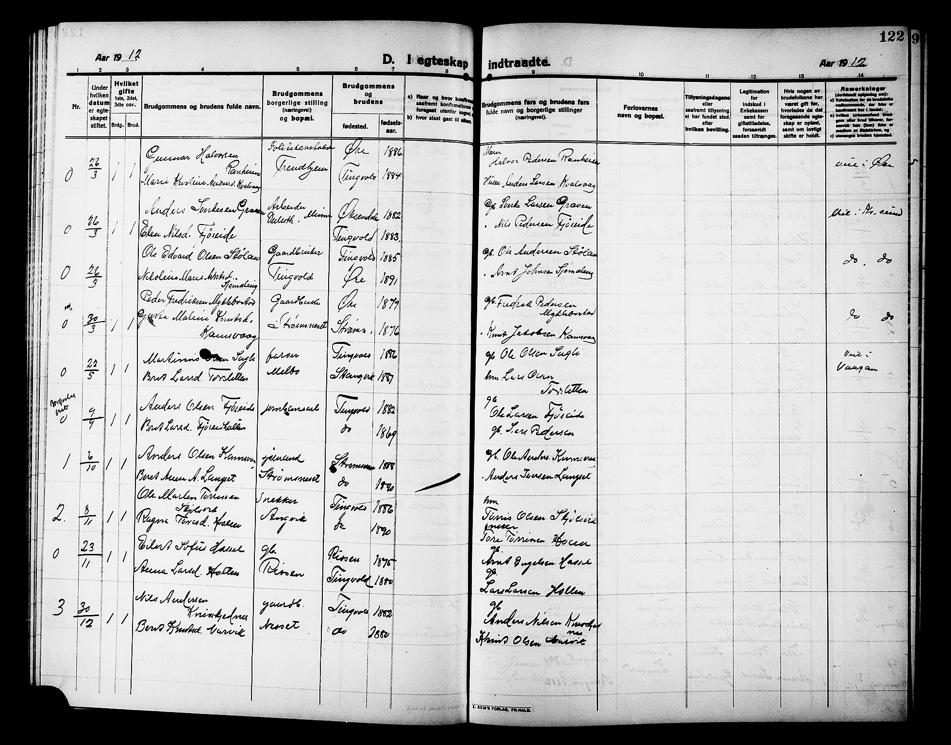 Ministerialprotokoller, klokkerbøker og fødselsregistre - Møre og Romsdal, AV/SAT-A-1454/586/L0993: Parish register (copy) no. 586C04, 1910-1918, p. 122