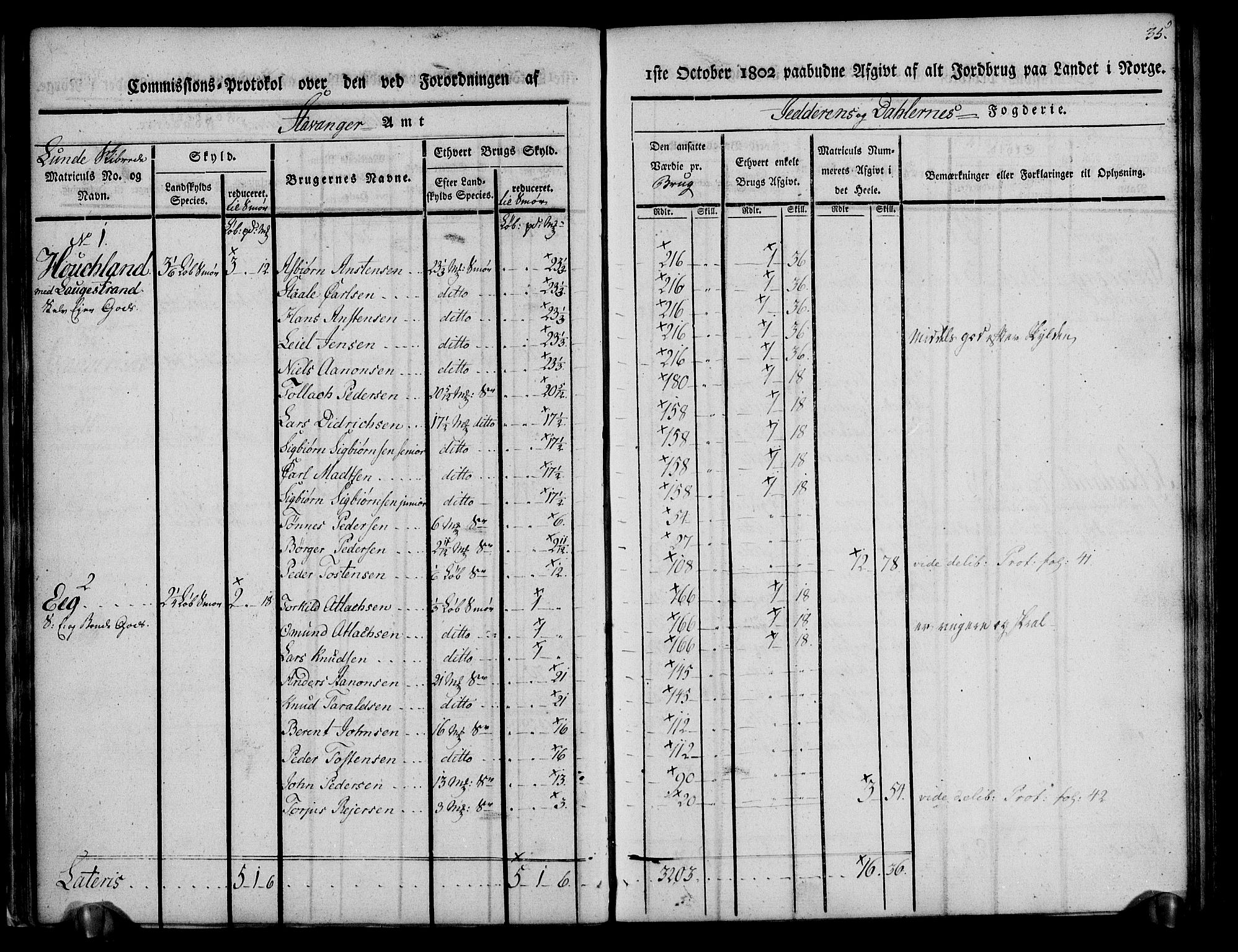 Rentekammeret inntil 1814, Realistisk ordnet avdeling, RA/EA-4070/N/Ne/Nea/L0097: Jæren og Dalane fogderi. Kommisjonsprotokoll for Dalene, 1803, p. 38