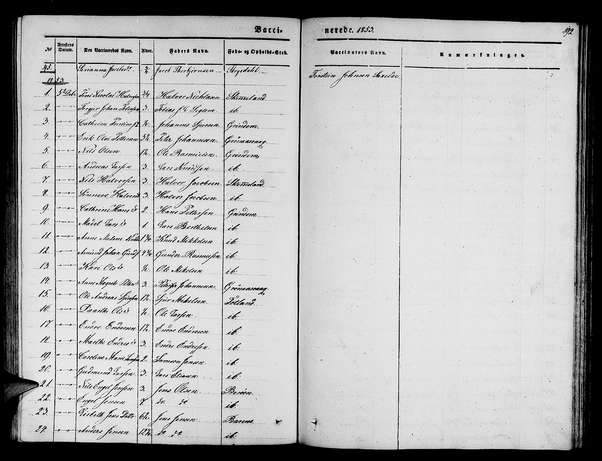 Finnås sokneprestembete, SAB/A-99925/H/Ha/Hab/Haba/L0001: Parish register (copy) no. A 1, 1851-1873, p. 192