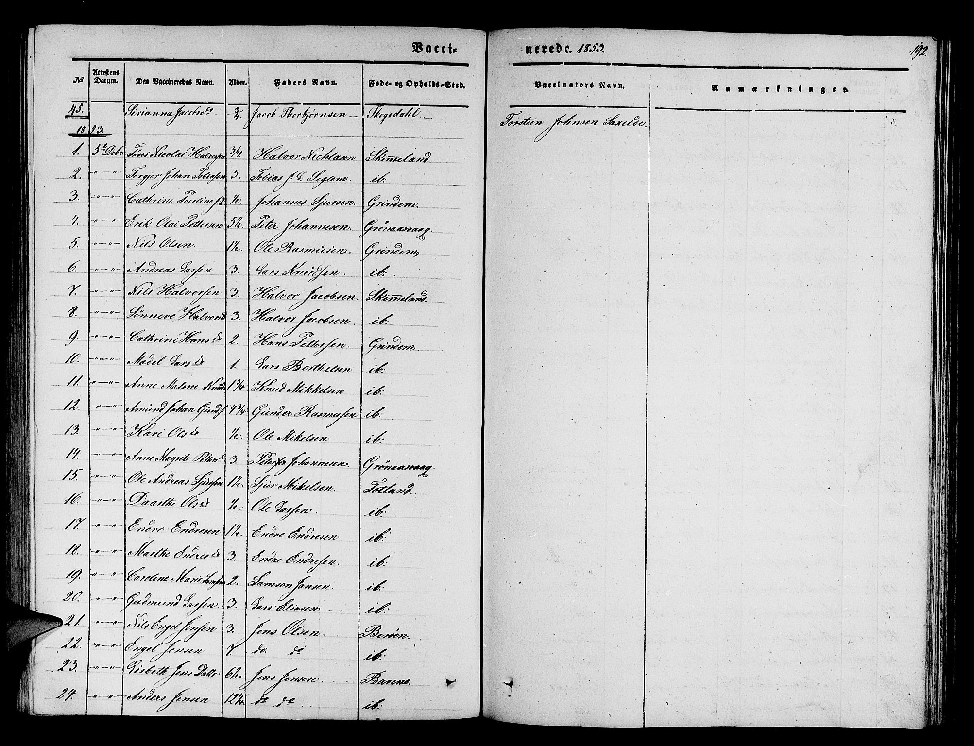 Finnås sokneprestembete, AV/SAB-A-99925/H/Ha/Hab/Haba/L0001: Parish register (copy) no. A 1, 1851-1873, p. 192