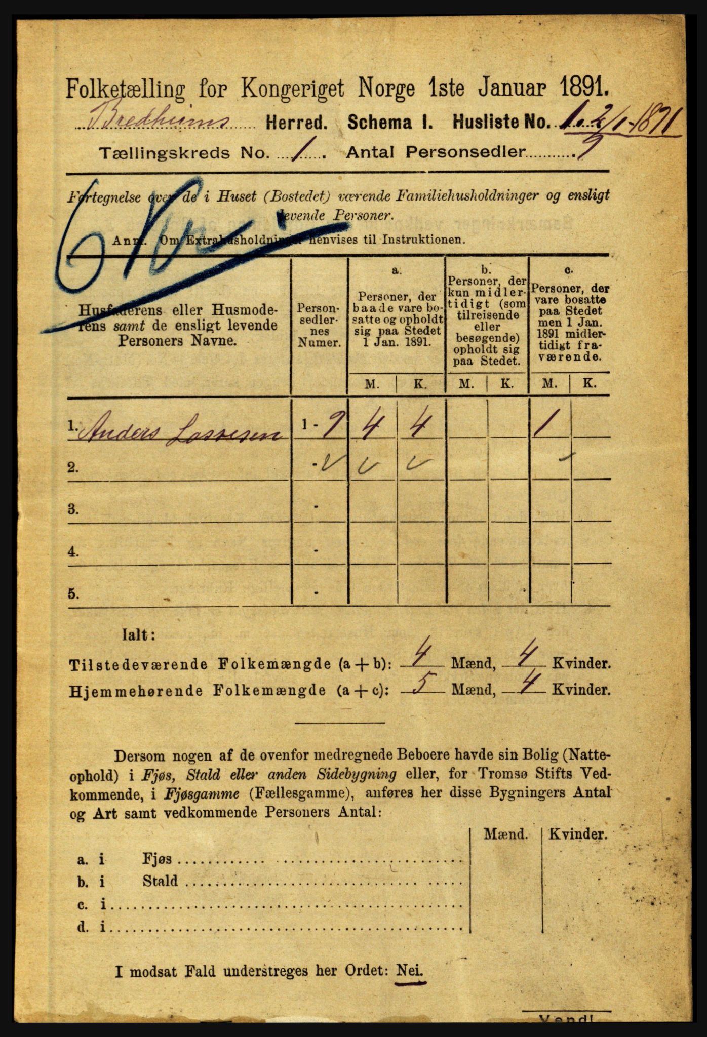 RA, 1891 census for 1446 Breim, 1891, p. 19