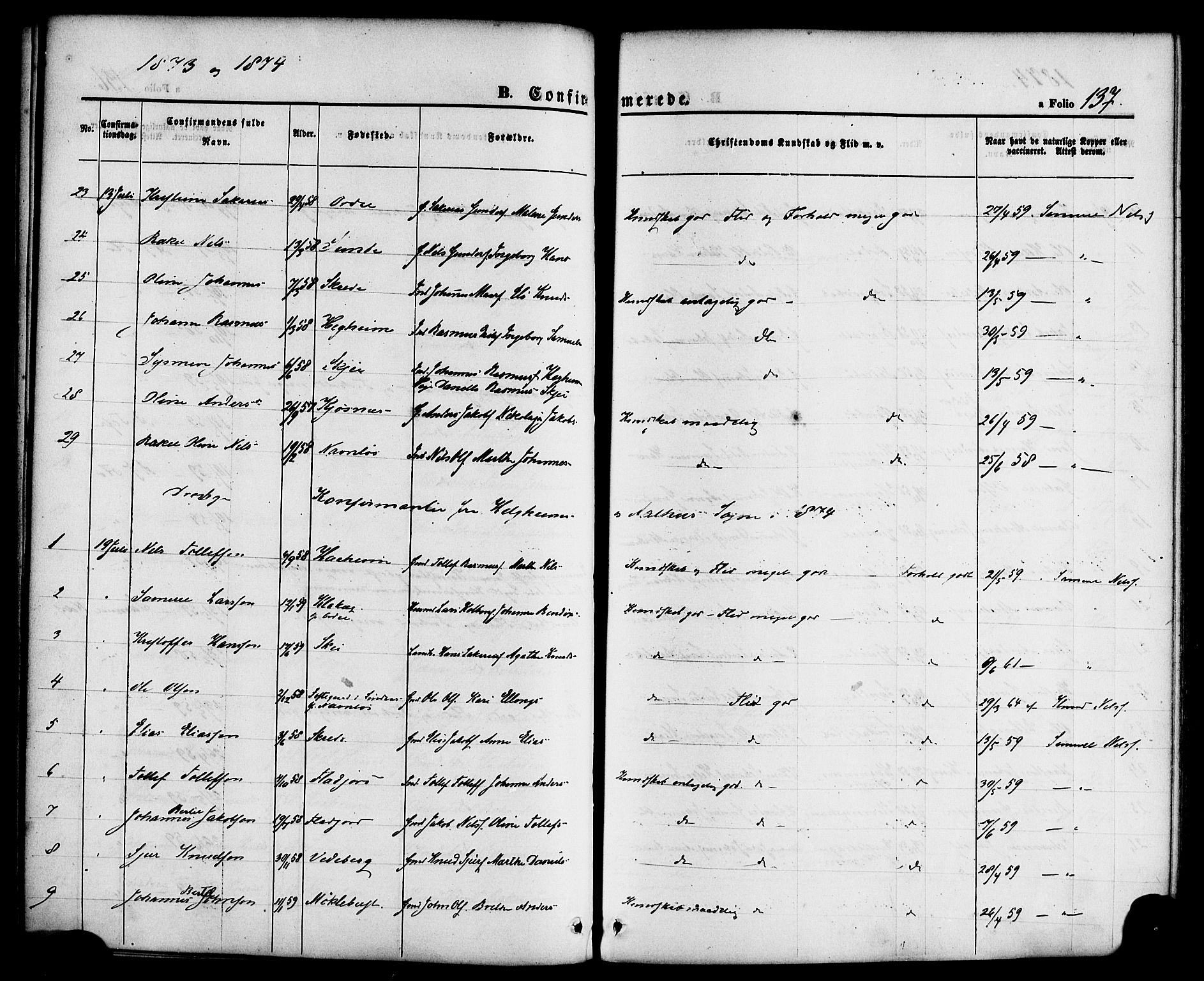 Jølster sokneprestembete, SAB/A-80701/H/Haa/Haaa/L0011: Parish register (official) no. A 11, 1866-1881, p. 137