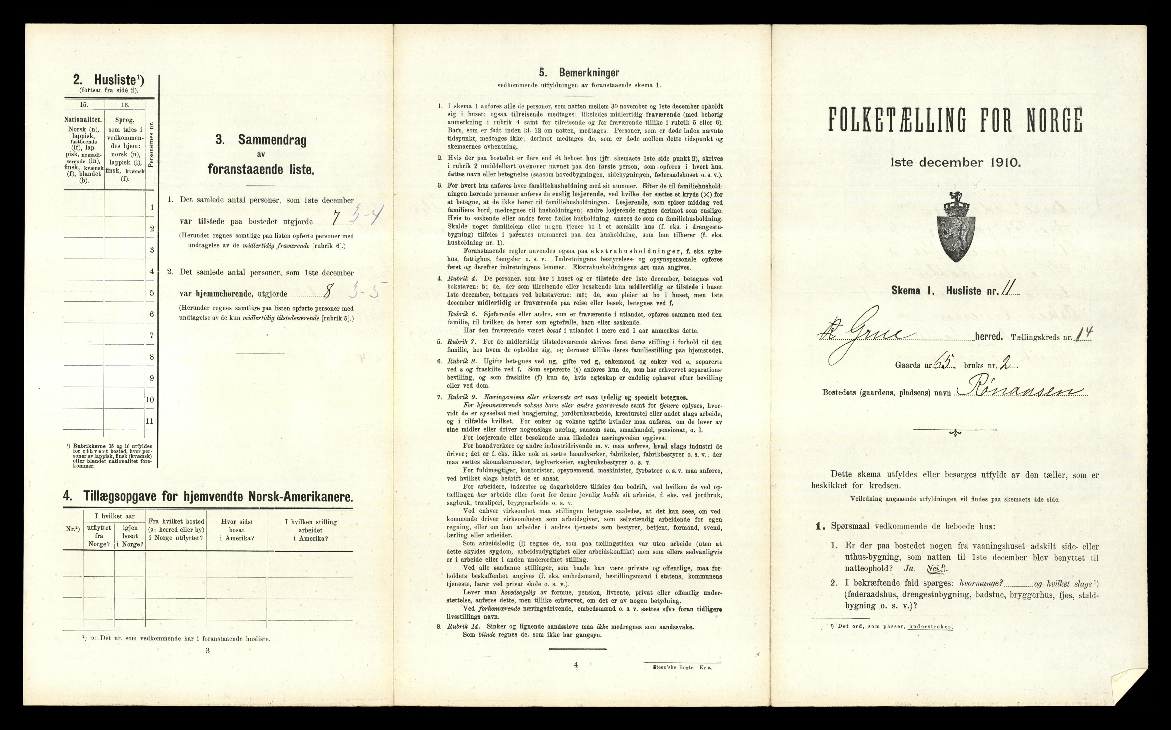 RA, 1910 census for Grue, 1910, p. 1721