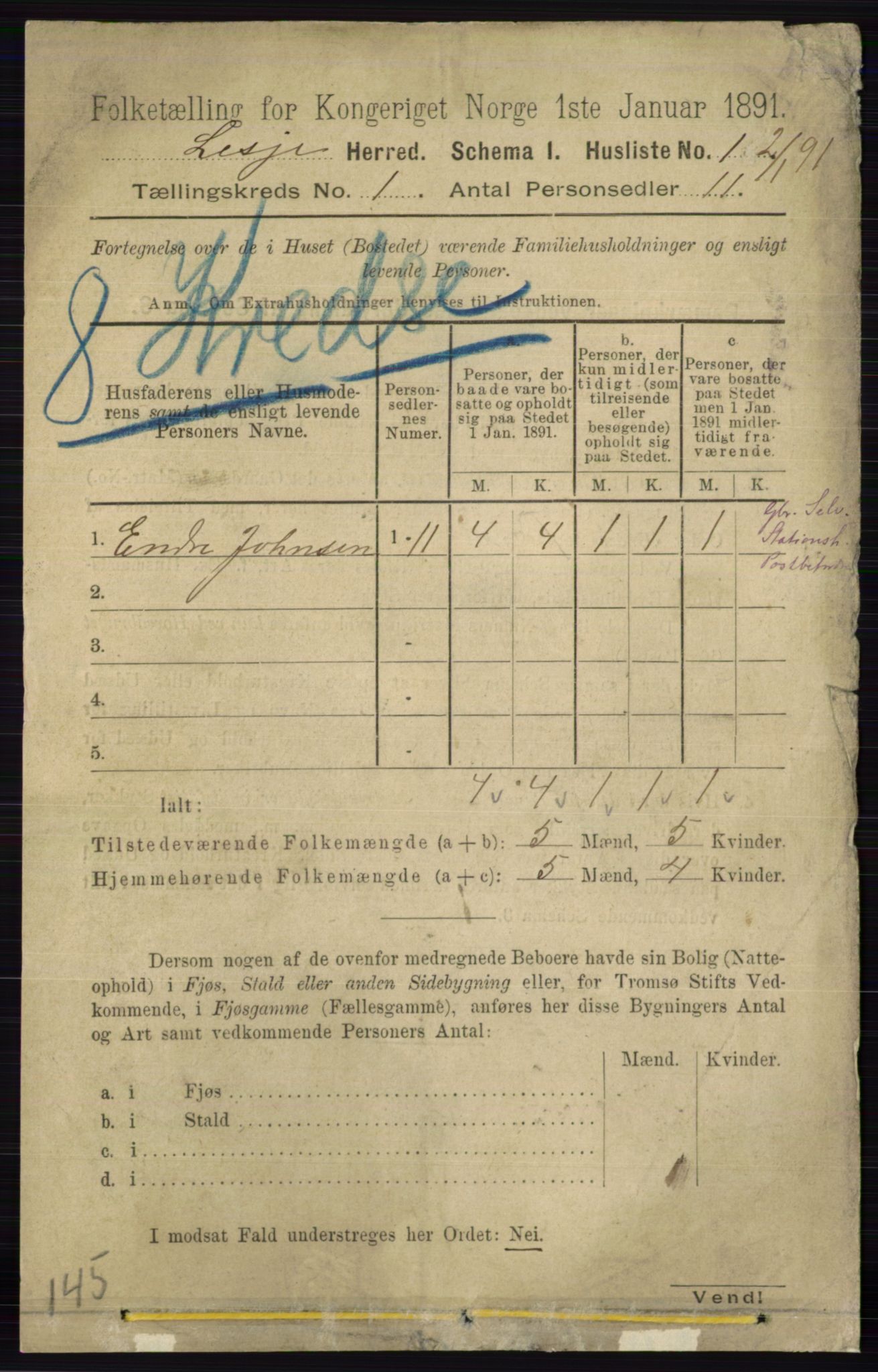 RA, 1891 census for 0512 Lesja, 1891, p. 23