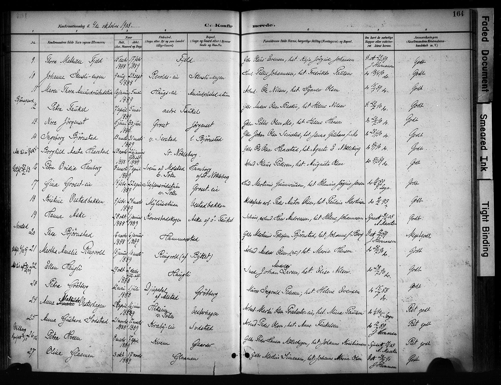 Østre Toten prestekontor, AV/SAH-PREST-104/H/Ha/Haa/L0008: Parish register (official) no. 8, 1897-1909, p. 164