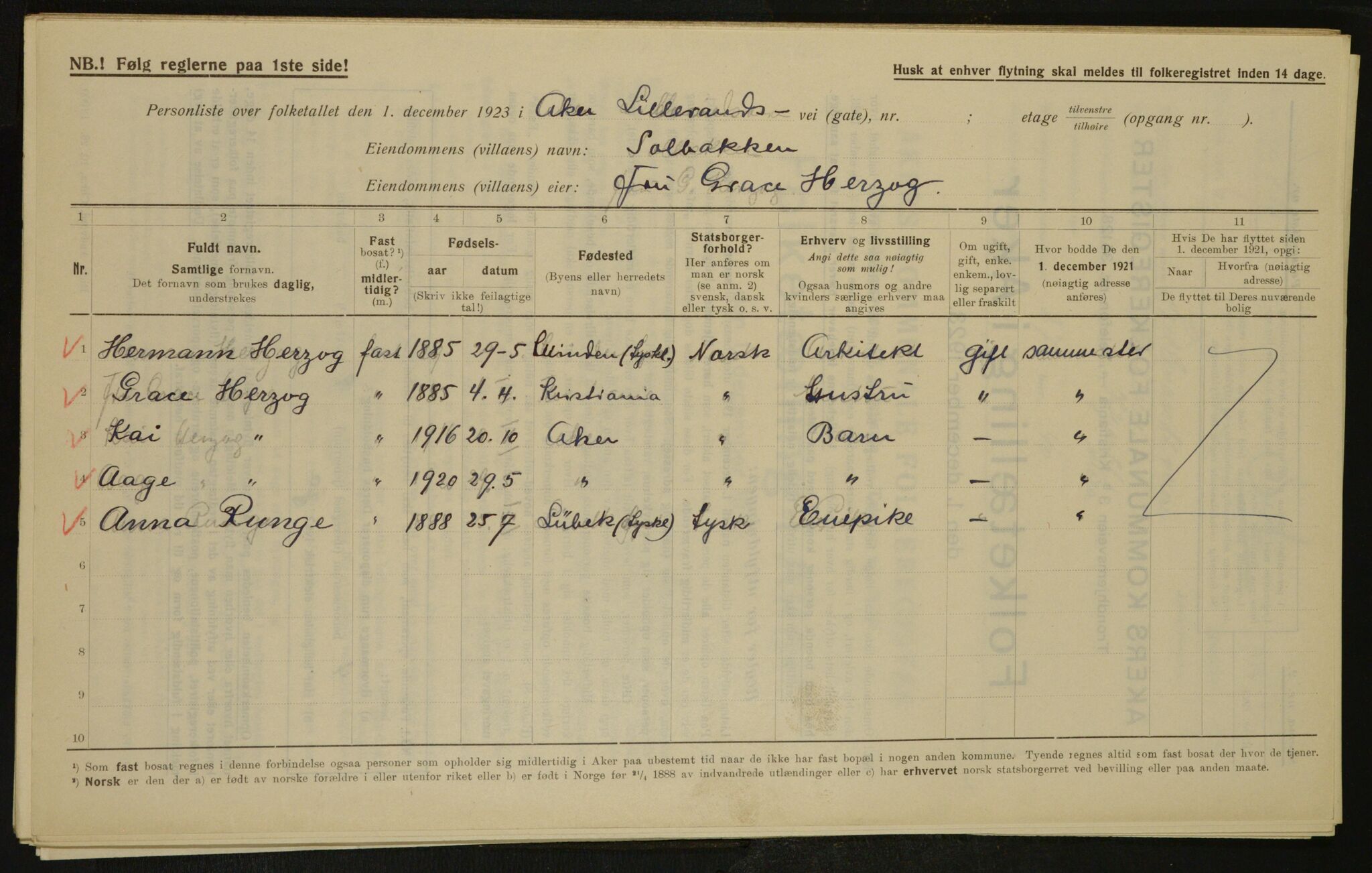 , Municipal Census 1923 for Aker, 1923, p. 4516