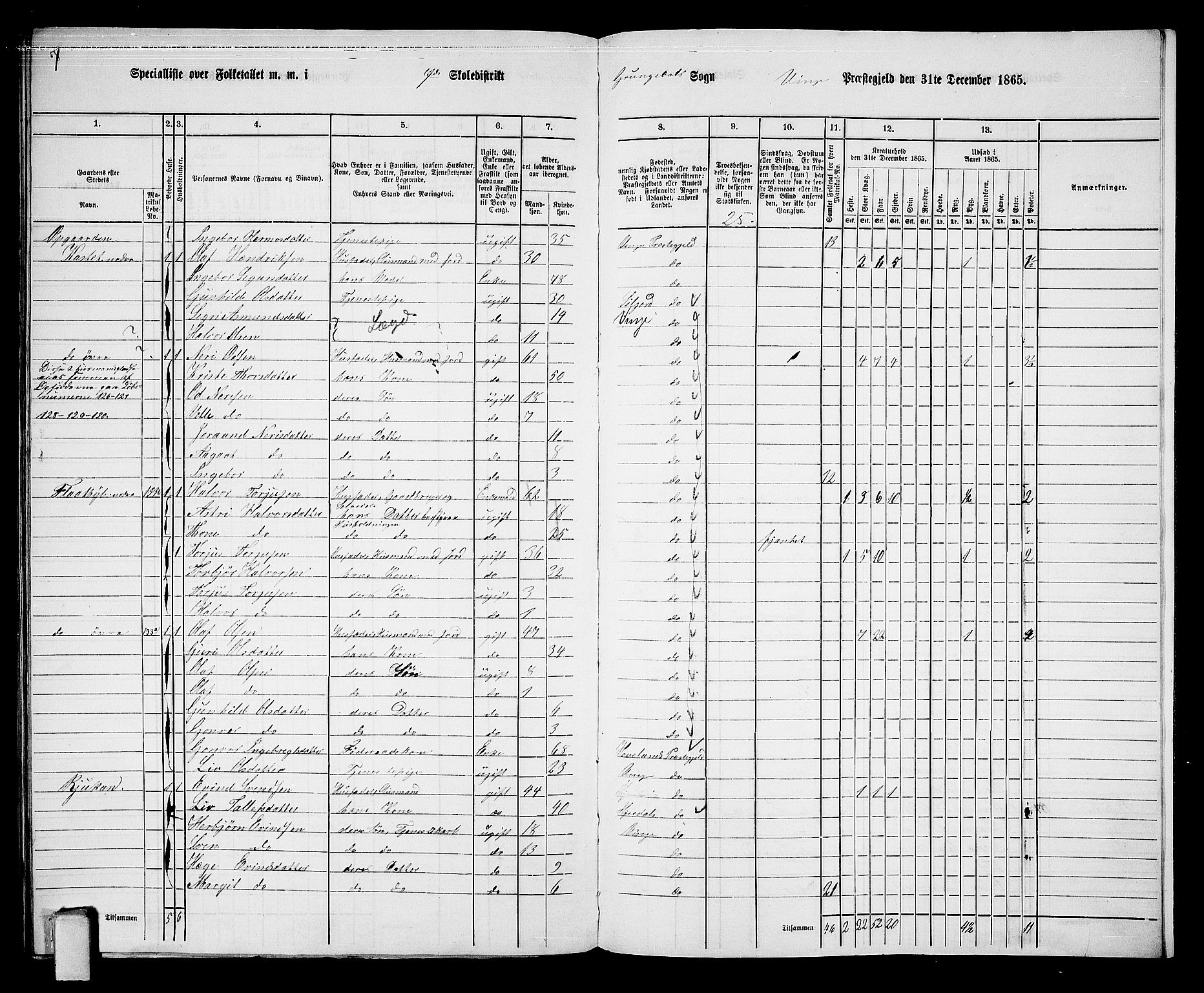 RA, 1865 census for Vinje, 1865, p. 75