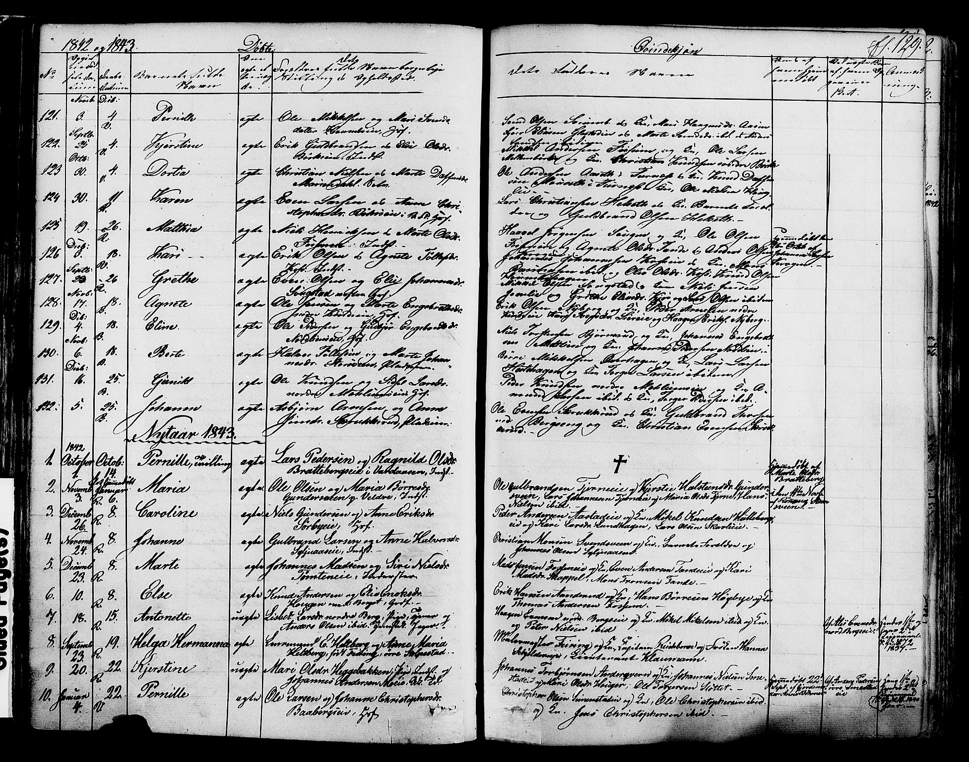 Ringsaker prestekontor, SAH/PREST-014/K/Ka/L0008: Parish register (official) no. 8, 1837-1850, p. 129