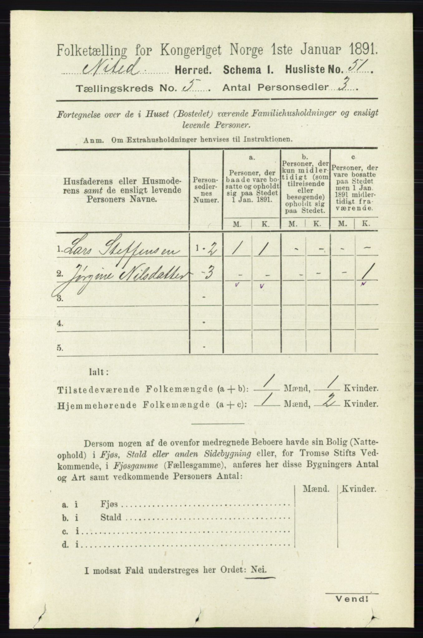 RA, 1891 census for 0233 Nittedal, 1891, p. 2166