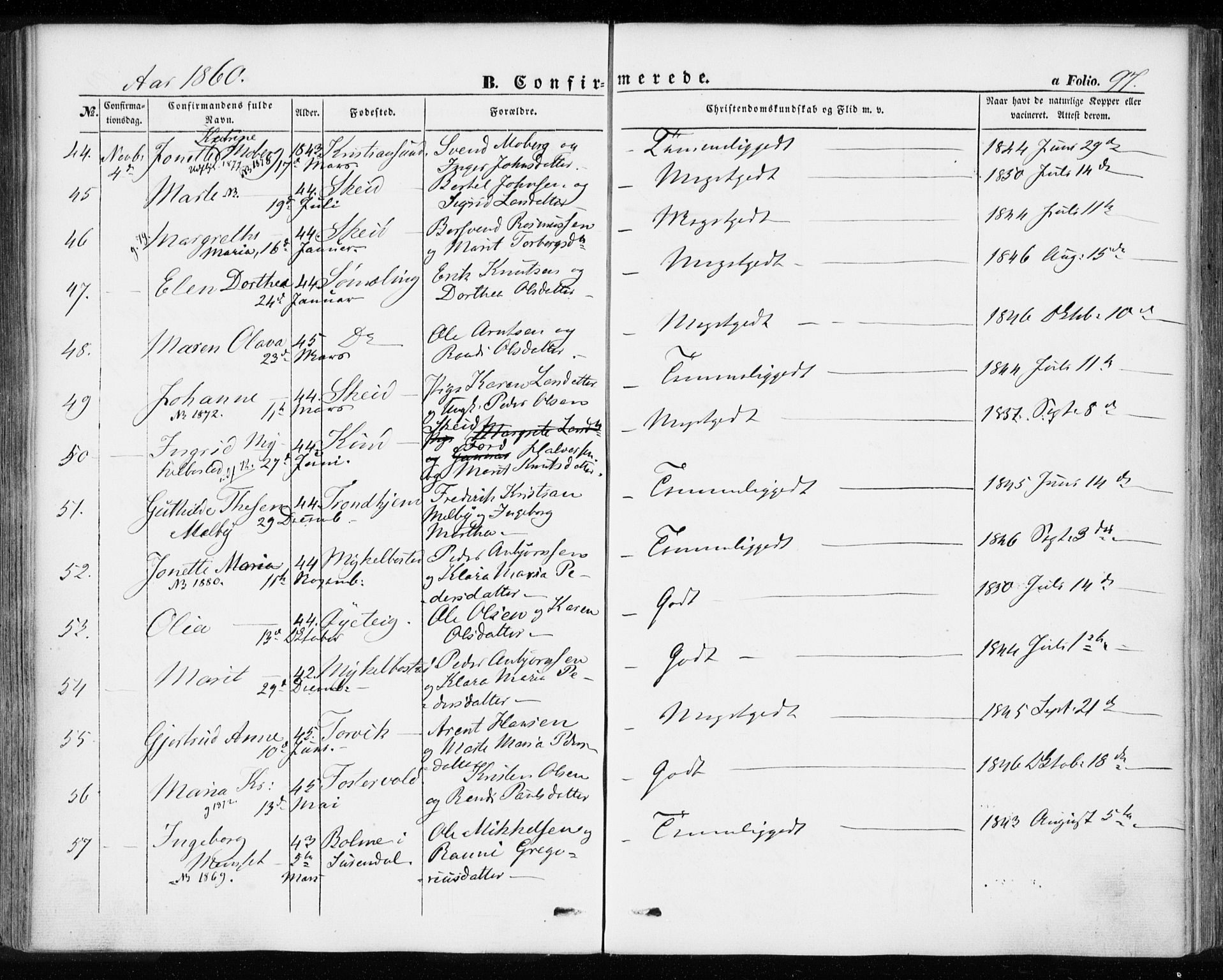 Ministerialprotokoller, klokkerbøker og fødselsregistre - Møre og Romsdal, AV/SAT-A-1454/584/L0965: Parish register (official) no. 584A05, 1857-1868, p. 97