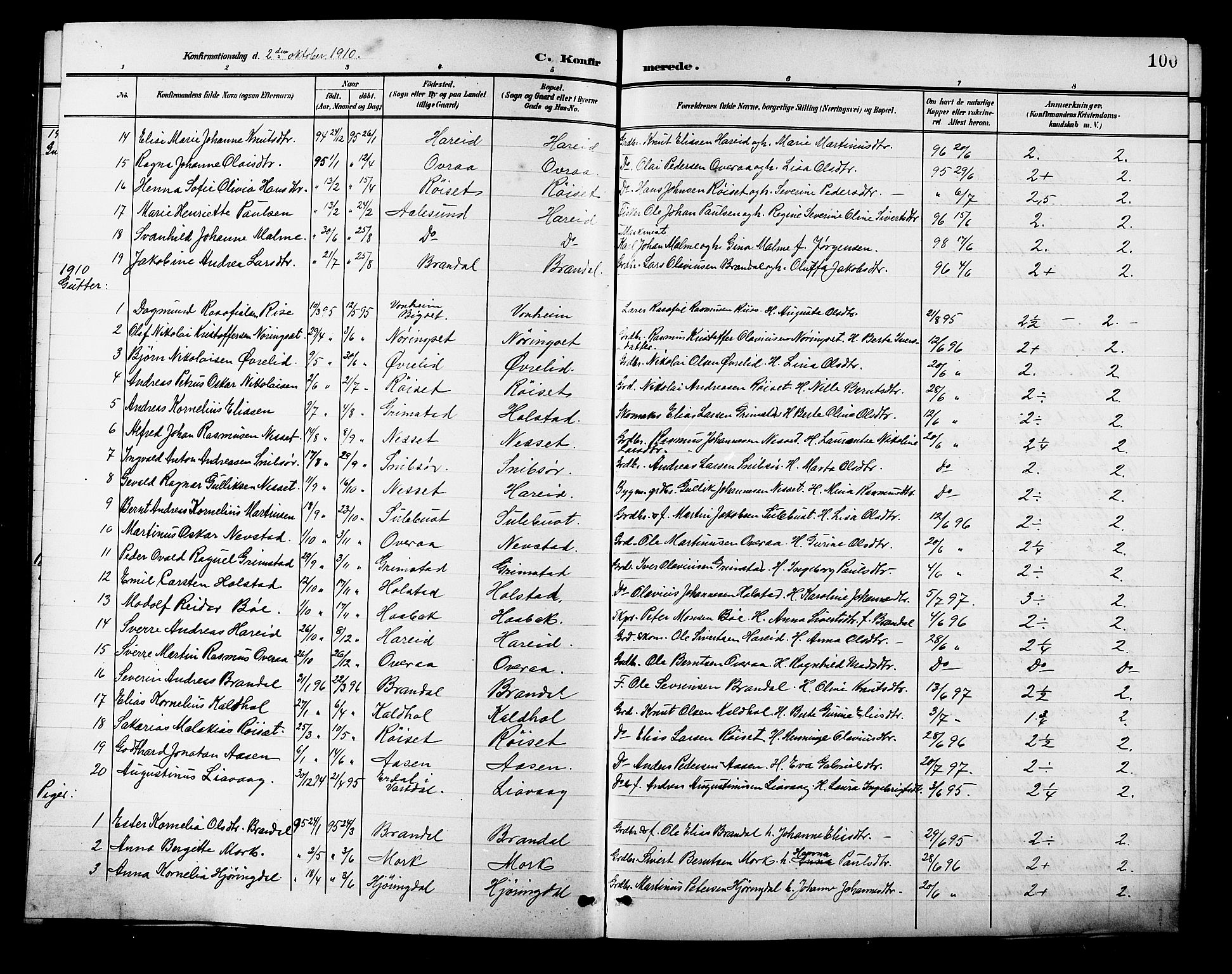 Ministerialprotokoller, klokkerbøker og fødselsregistre - Møre og Romsdal, SAT/A-1454/510/L0126: Parish register (copy) no. 510C03, 1900-1922, p. 100