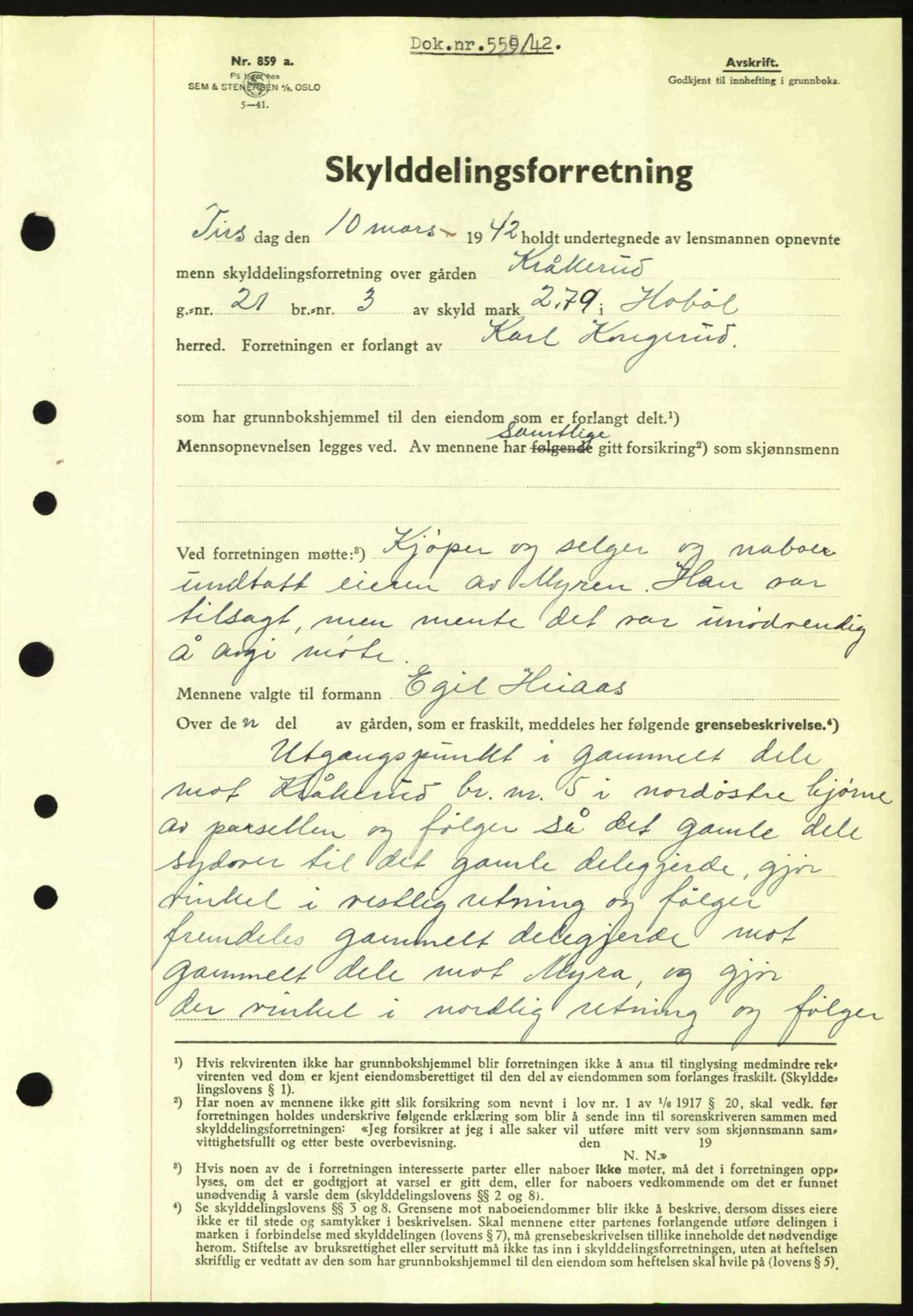 Moss sorenskriveri, SAO/A-10168: Mortgage book no. A9, 1941-1942, Diary no: : 559/1942