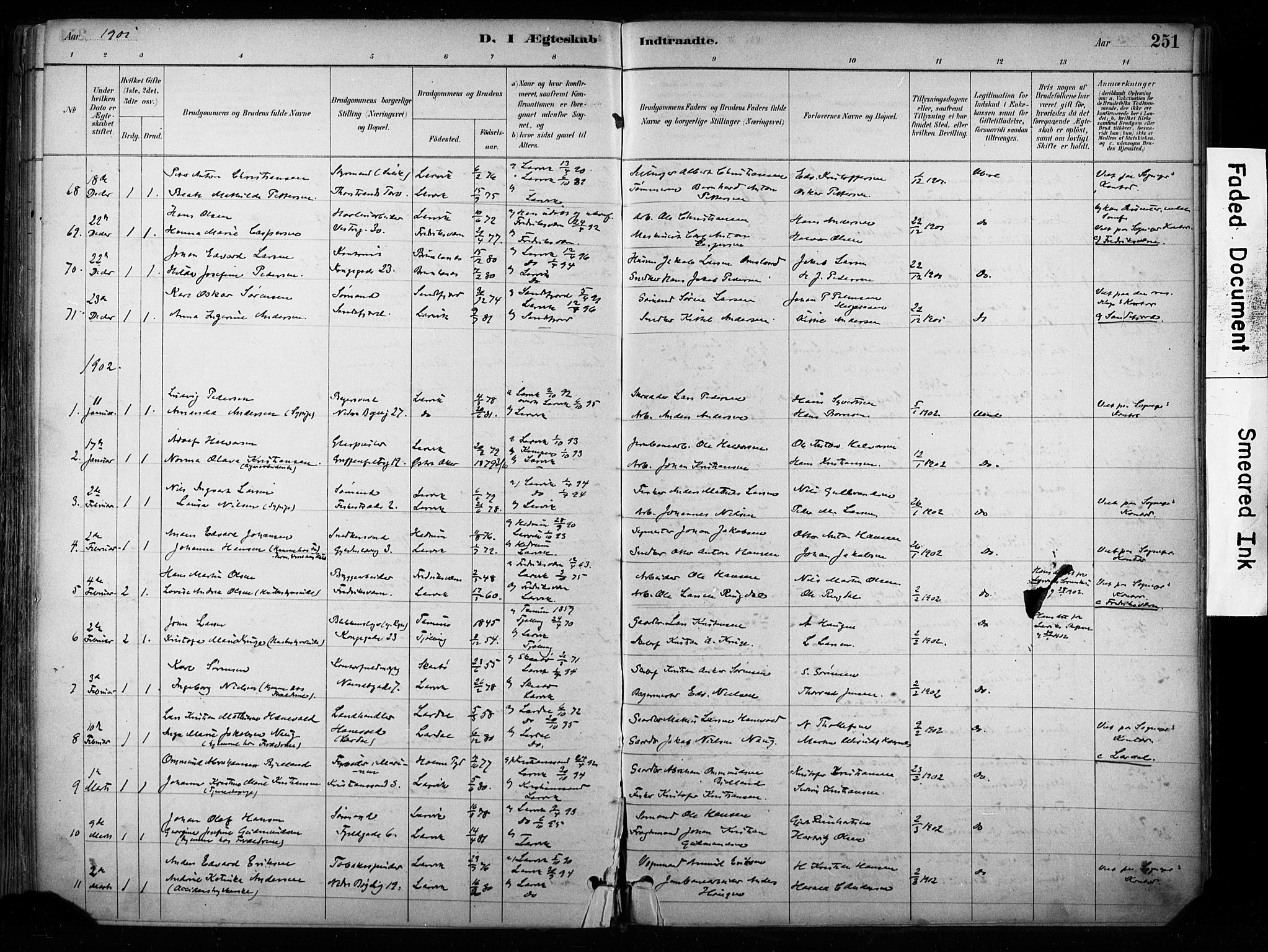 Larvik kirkebøker, SAKO/A-352/F/Fa/L0008: Parish register (official) no. I 8, 1884-1902, p. 251