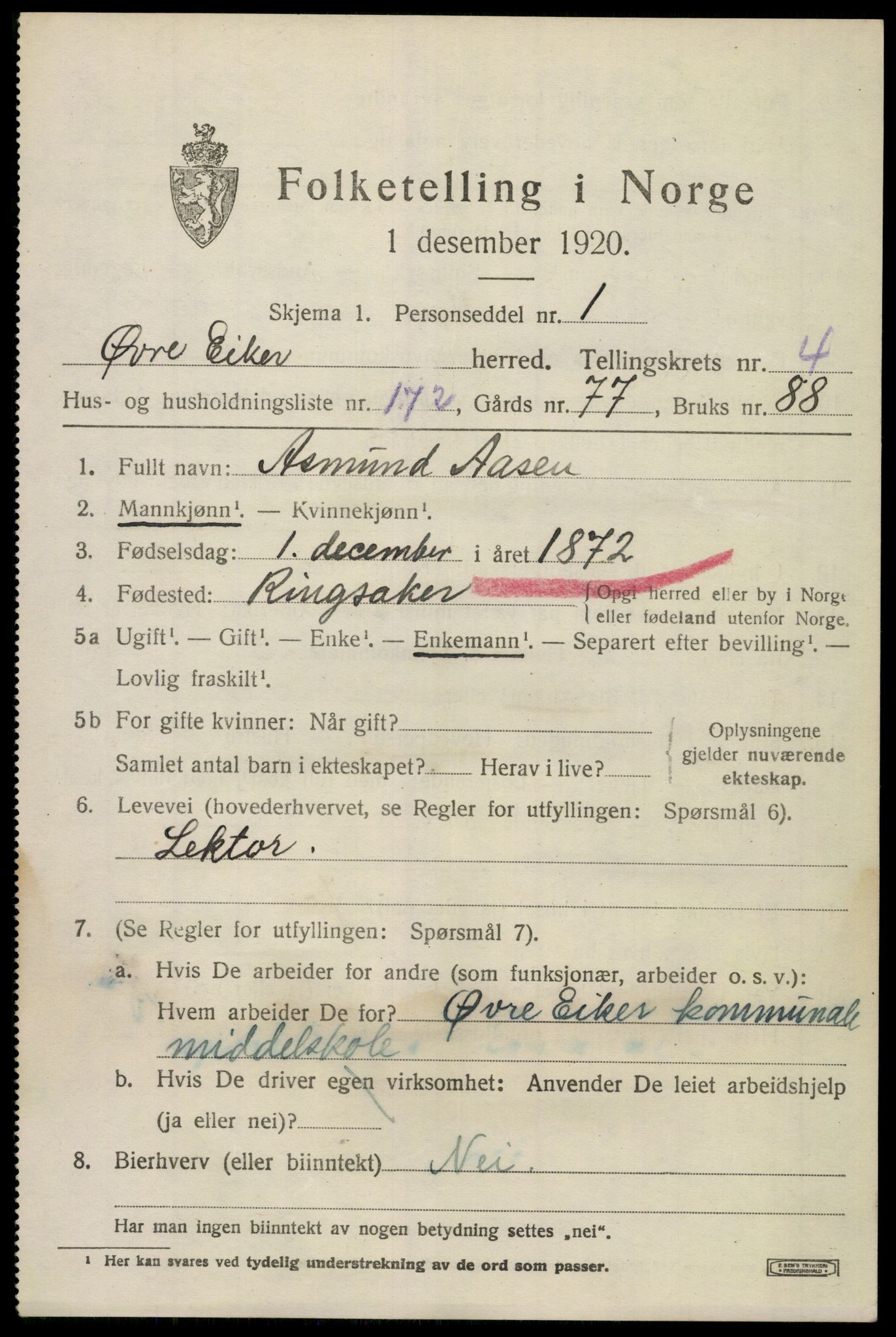 SAKO, 1920 census for Øvre Eiker, 1920, p. 11812