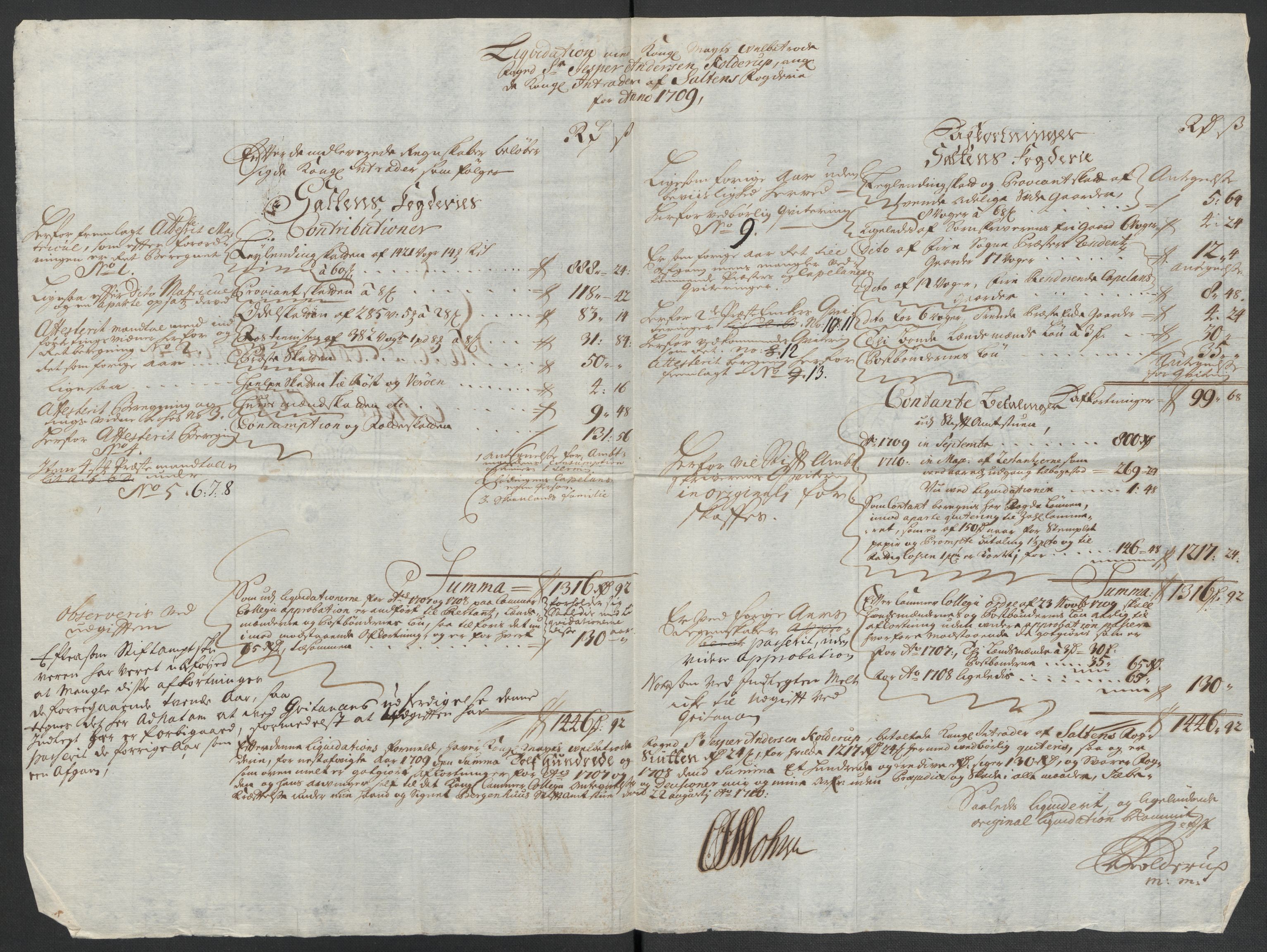 Rentekammeret inntil 1814, Reviderte regnskaper, Fogderegnskap, AV/RA-EA-4092/R66/L4581: Fogderegnskap Salten, 1707-1710, p. 309