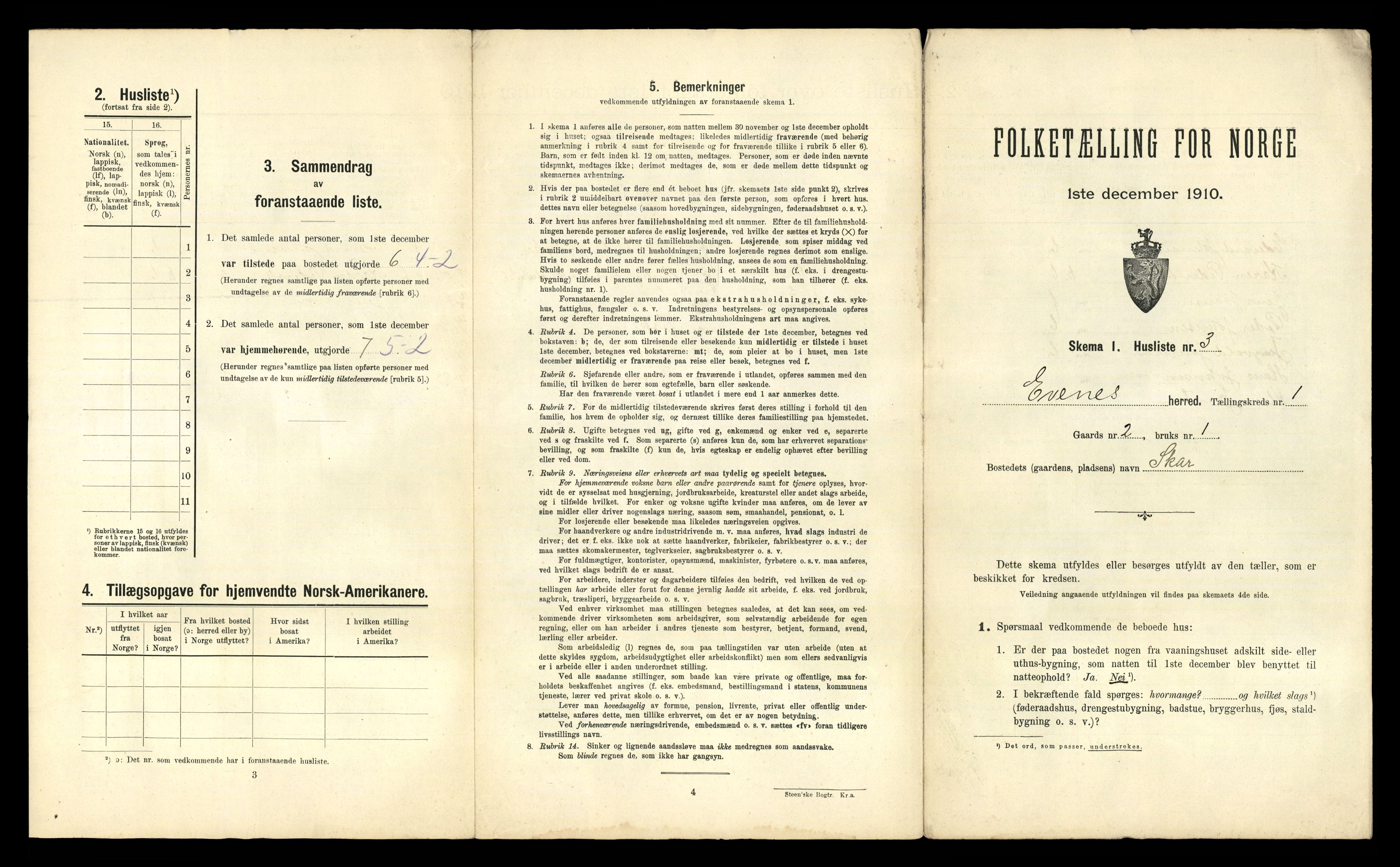 RA, 1910 census for Evenes, 1910, p. 43