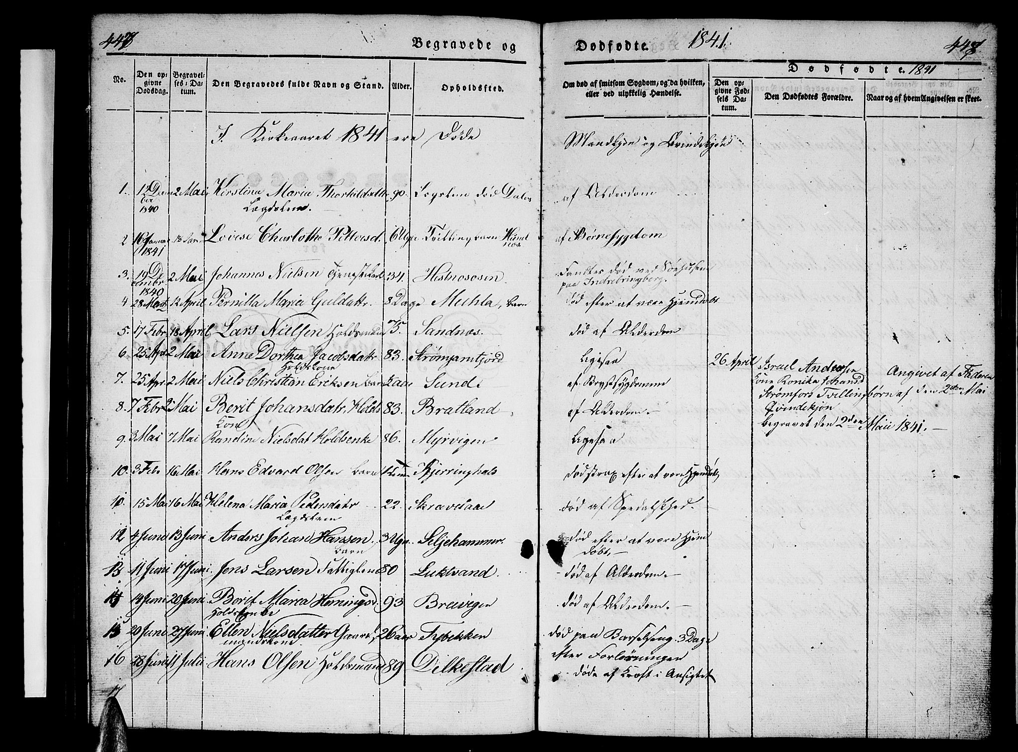 Ministerialprotokoller, klokkerbøker og fødselsregistre - Nordland, AV/SAT-A-1459/825/L0364: Parish register (copy) no. 825C01, 1841-1863, p. 447-448