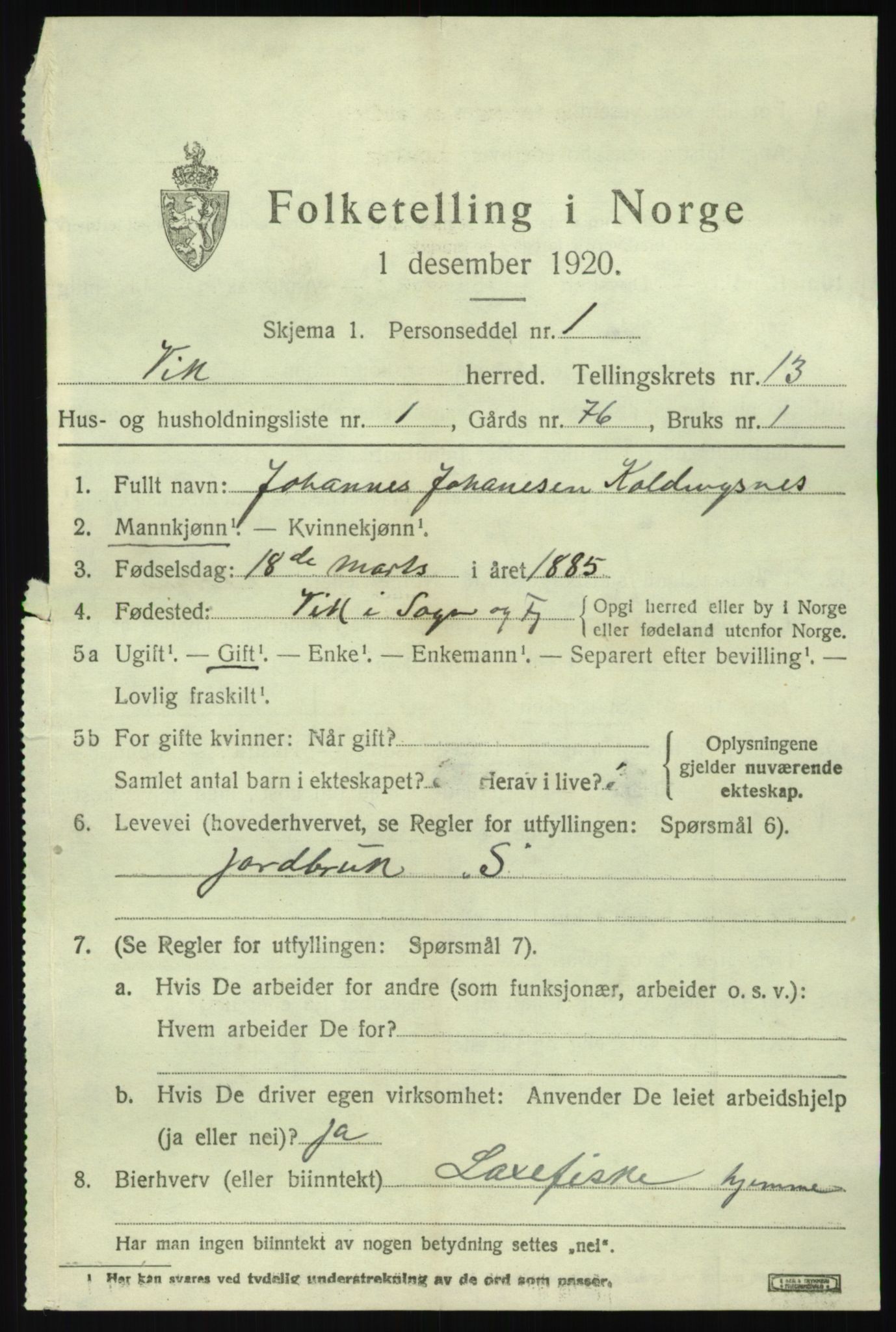 SAB, 1920 census for Vik, 1920, p. 7095