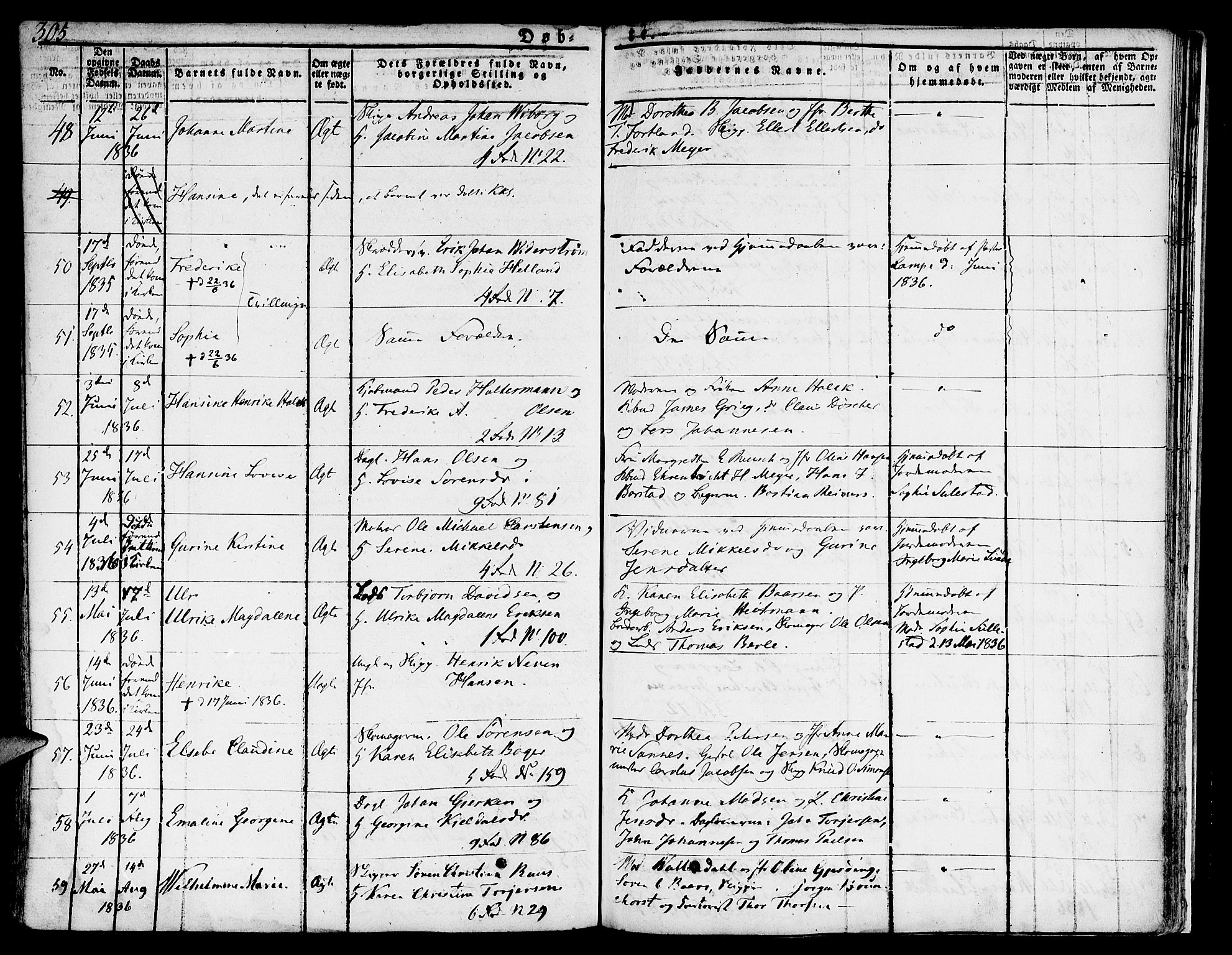 Nykirken Sokneprestembete, AV/SAB-A-77101/H/Hab: Parish register (copy) no. A 5I, 1821-1841, p. 305