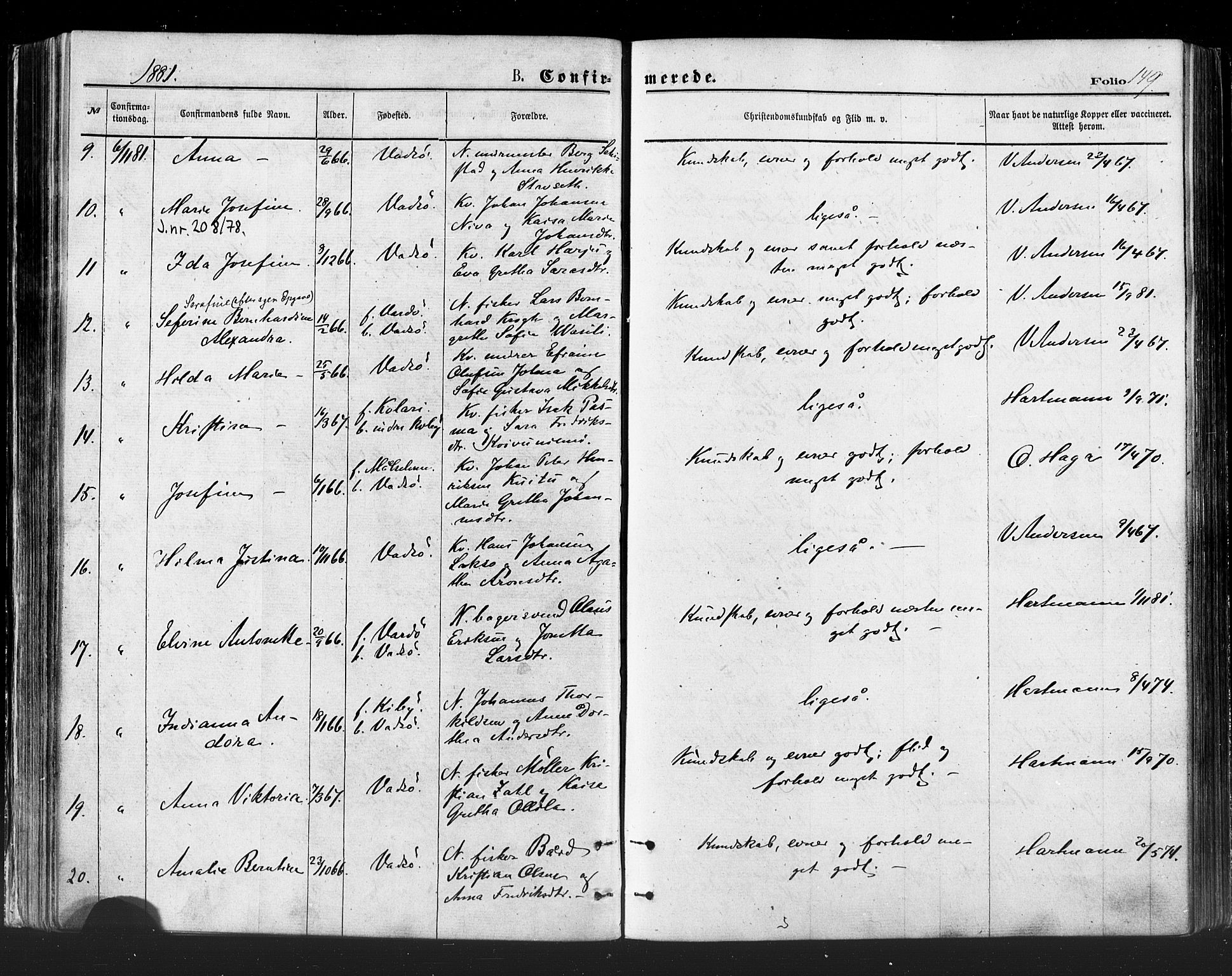 Vadsø sokneprestkontor, SATØ/S-1325/H/Ha/L0005kirke: Parish register (official) no. 5, 1873-1884, p. 149