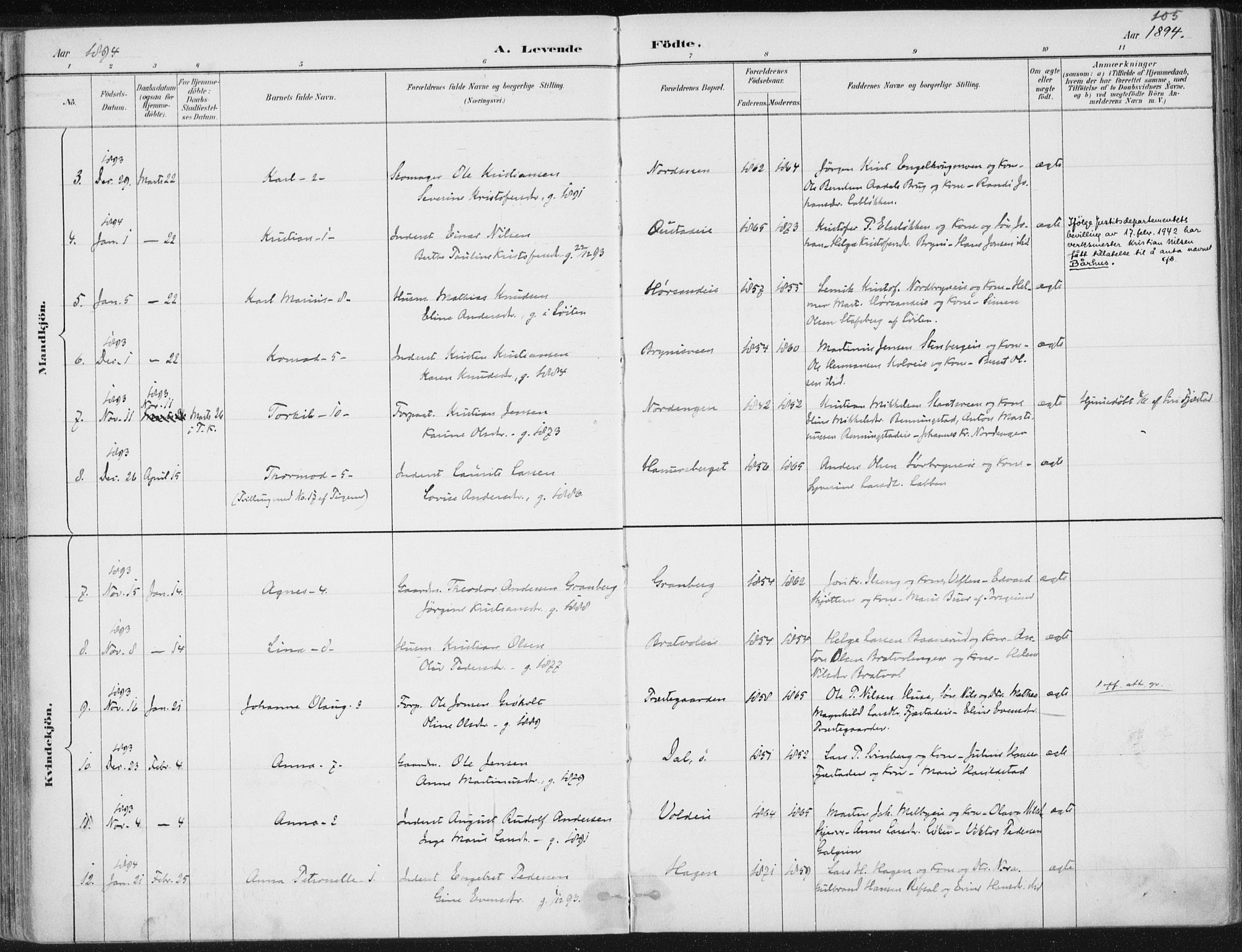 Romedal prestekontor, SAH/PREST-004/K/L0010: Parish register (official) no. 10, 1880-1895, p. 105