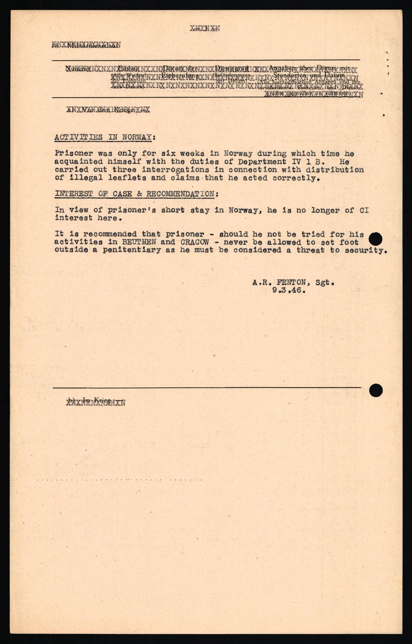 Forsvaret, Forsvarets overkommando II, AV/RA-RAFA-3915/D/Db/L0021: CI Questionaires. Tyske okkupasjonsstyrker i Norge. Tyskere., 1945-1946, p. 300