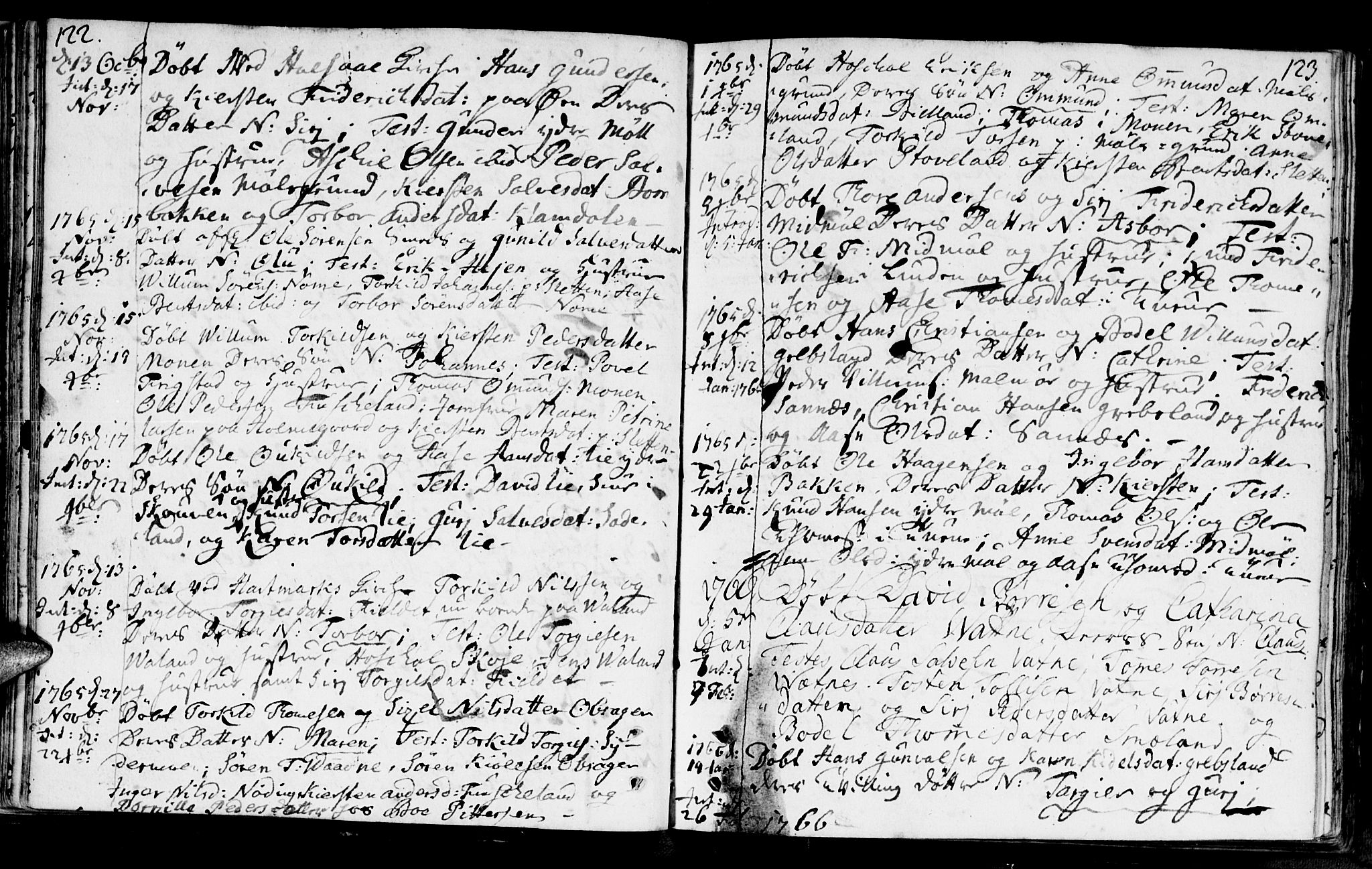 Holum sokneprestkontor, SAK/1111-0022/F/Fa/Faa/L0002: Parish register (official) no. A 2, 1756-1780, p. 122-123