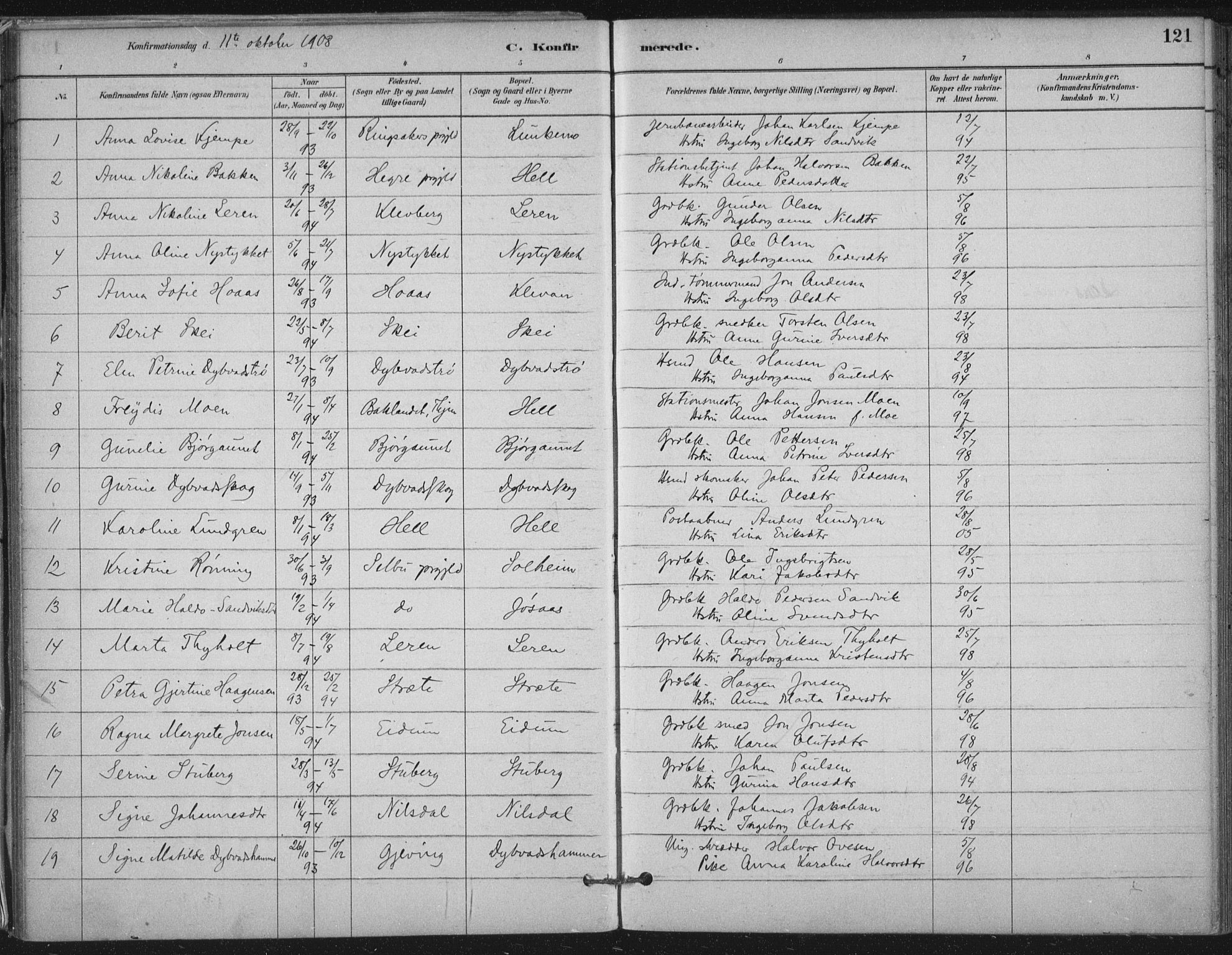 Ministerialprotokoller, klokkerbøker og fødselsregistre - Nord-Trøndelag, SAT/A-1458/710/L0095: Parish register (official) no. 710A01, 1880-1914, p. 121