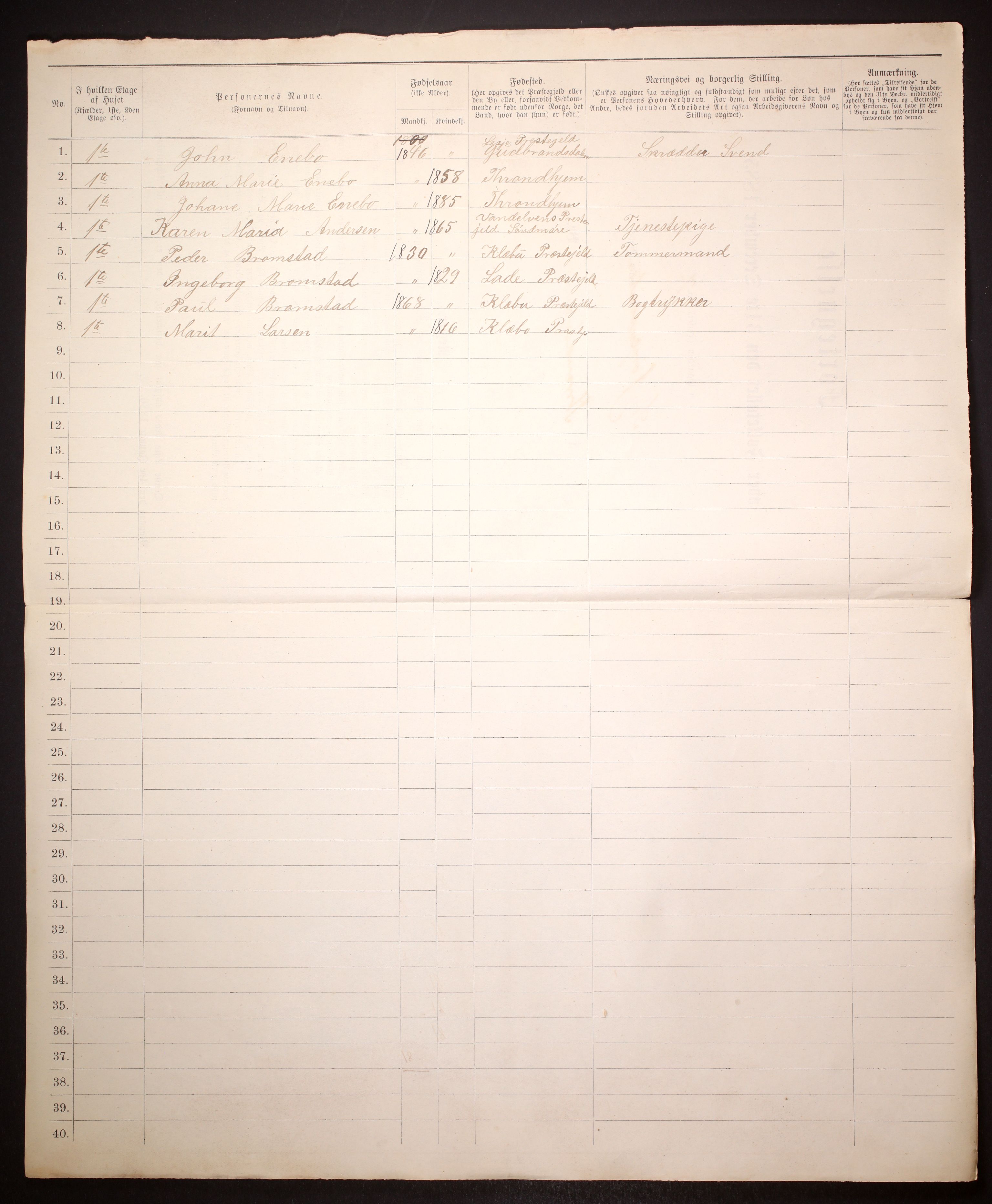 SAT, 1885 census for 1601 Trondheim, 1885, p. 1142