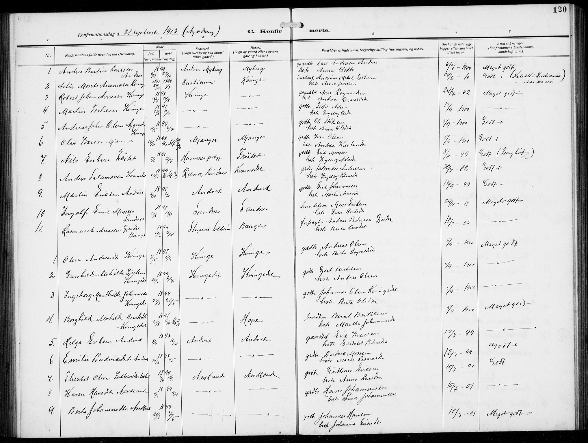 Masfjorden sokneprestembete, AV/SAB-A-77001: Parish register (copy) no. B  2, 1912-1939, p. 120