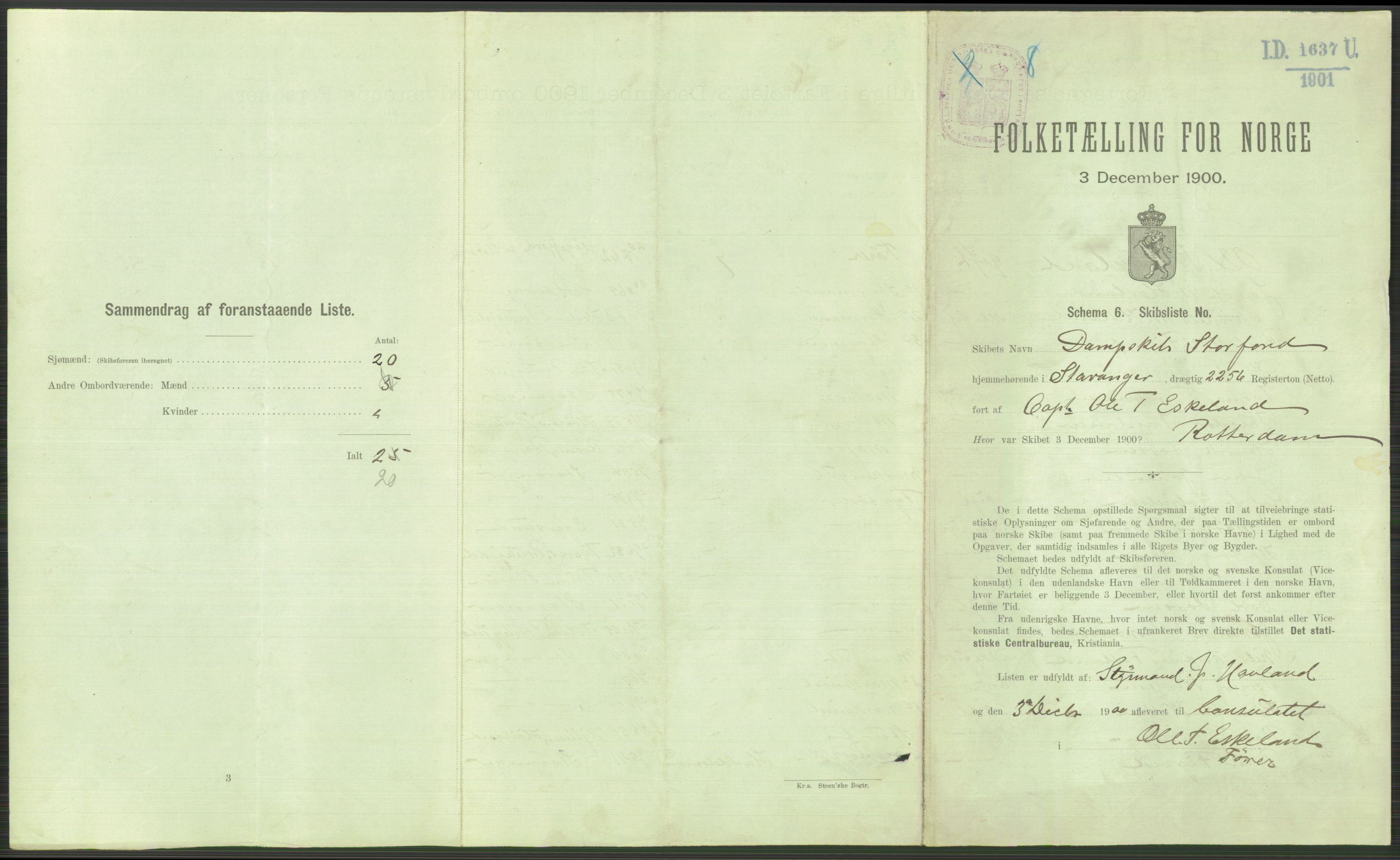 RA, 1900 Census - ship lists from ships in Norwegian harbours, harbours abroad and at sea, 1900, p. 4555