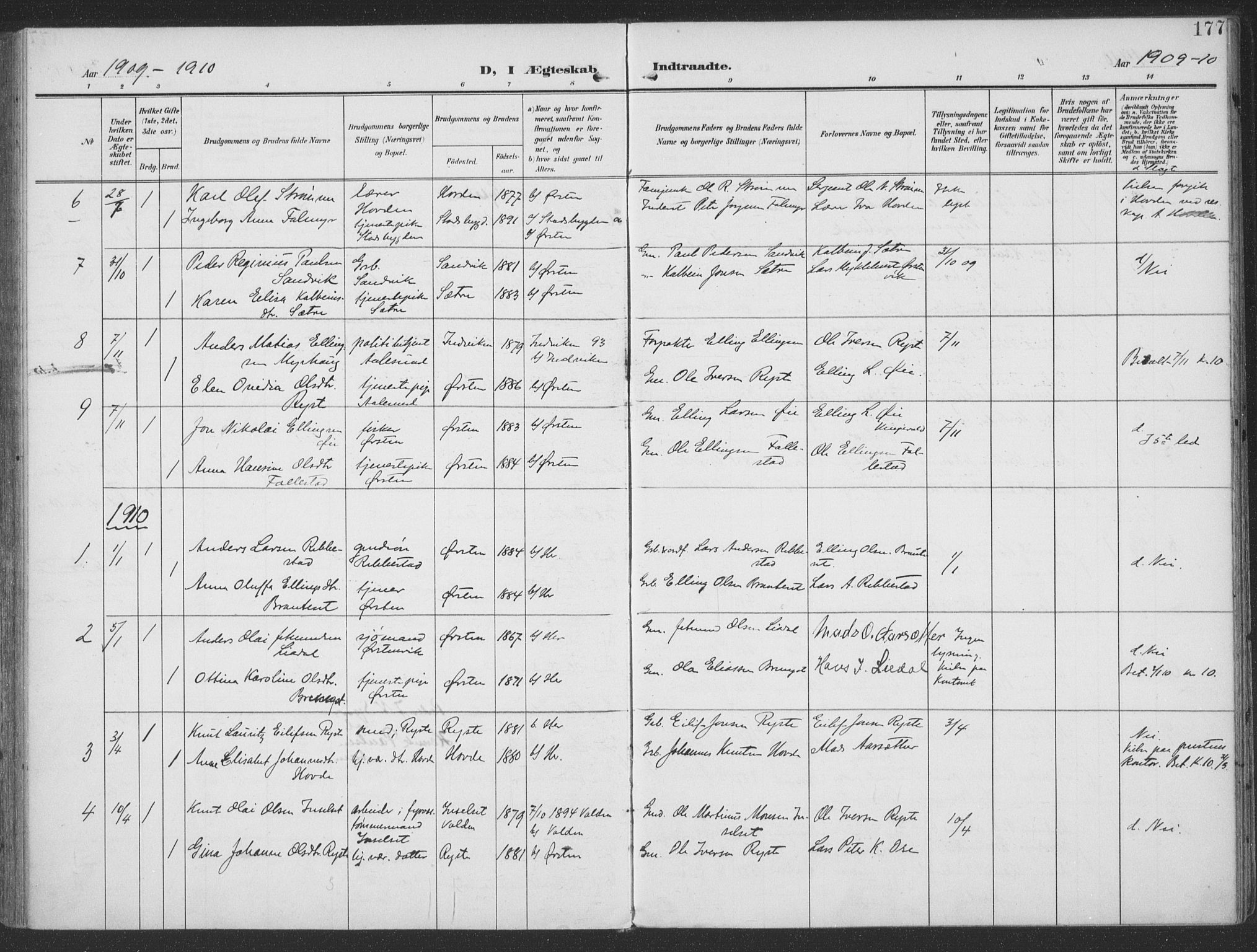 Ministerialprotokoller, klokkerbøker og fødselsregistre - Møre og Romsdal, SAT/A-1454/513/L0178: Parish register (official) no. 513A05, 1906-1919, p. 177