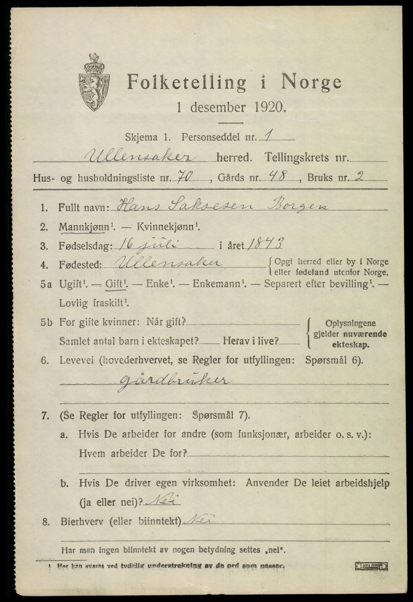 SAO, 1920 census for Ullensaker, 1920, p. 5503