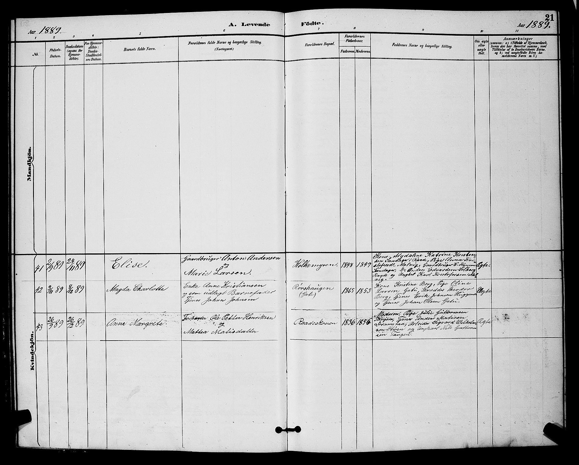 Rygge prestekontor Kirkebøker, AV/SAO-A-10084b/G/Ga/L0002: Parish register (copy) no. 2, 1887-1905, p. 21