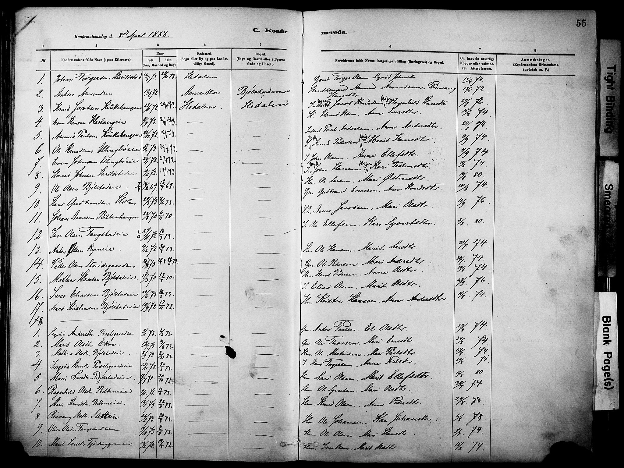 Vågå prestekontor, SAH/PREST-076/H/Ha/Haa/L0010: Parish register (official) no. 10, 1887-1904, p. 55