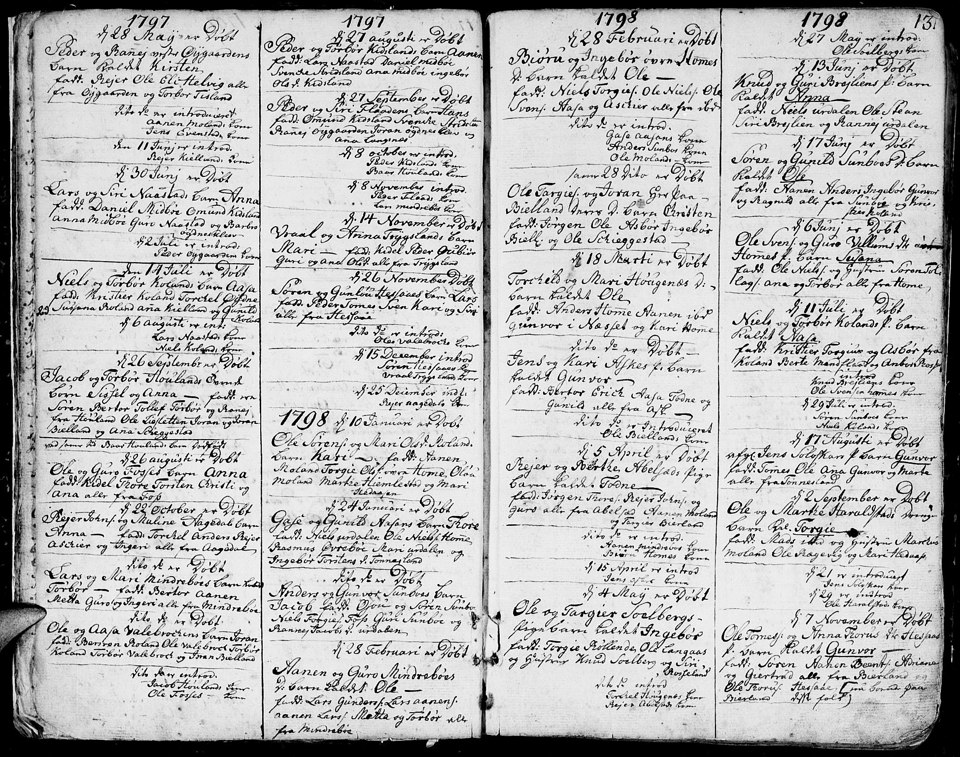Bjelland sokneprestkontor, SAK/1111-0005/F/Fa/Faa/L0001: Parish register (official) no. A 1 /1, 1793-1815, p. 13