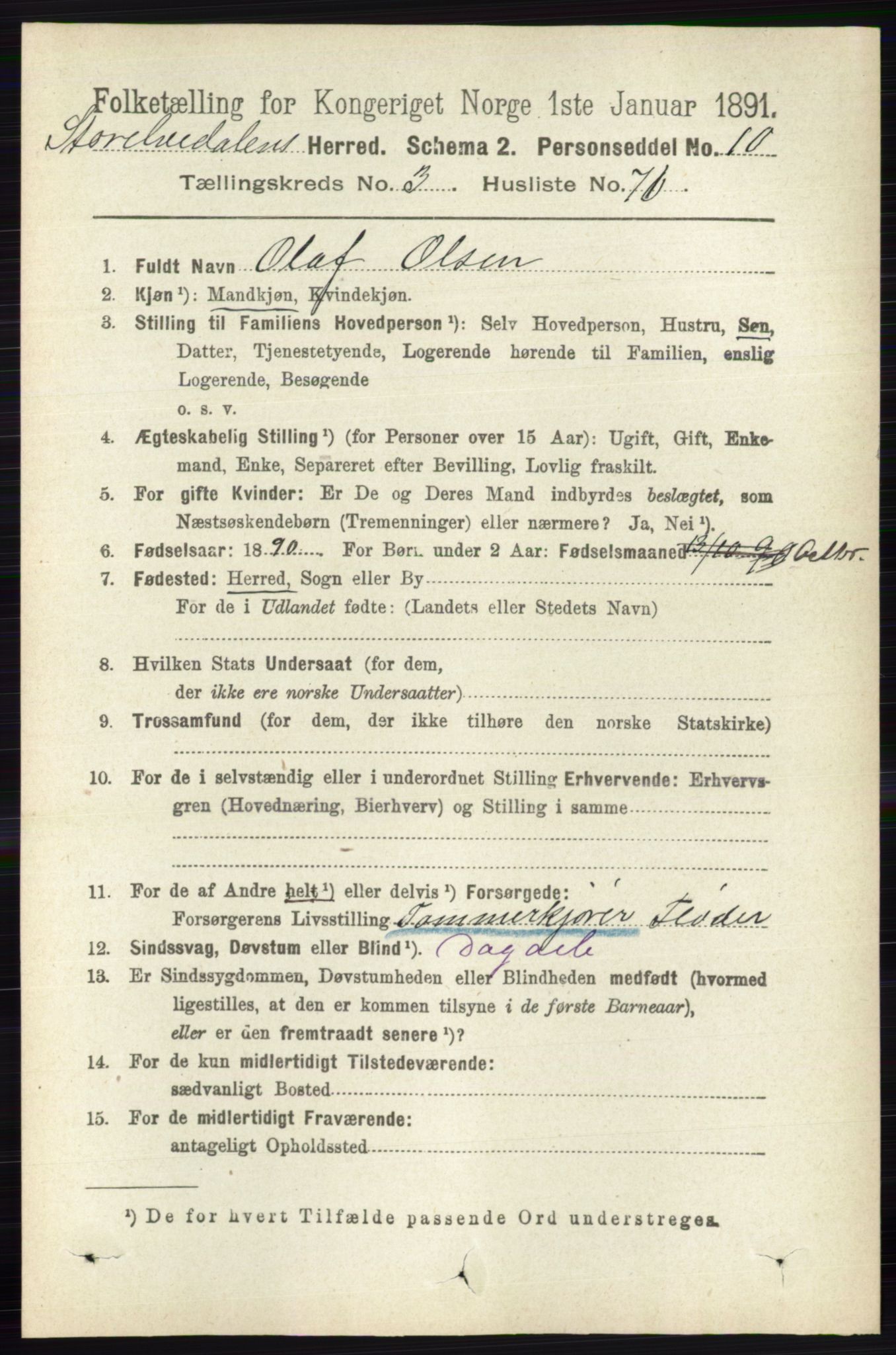 RA, 1891 census for 0430 Stor-Elvdal, 1891, p. 1352