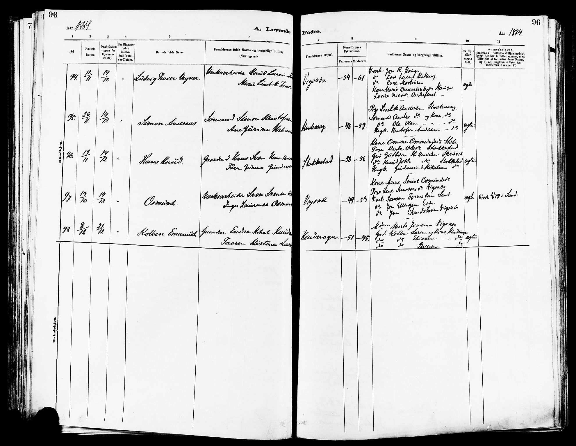 Avaldsnes sokneprestkontor, AV/SAST-A -101851/H/Ha/Haa/L0014: Parish register (official) no. A 14, 1880-1889, p. 96