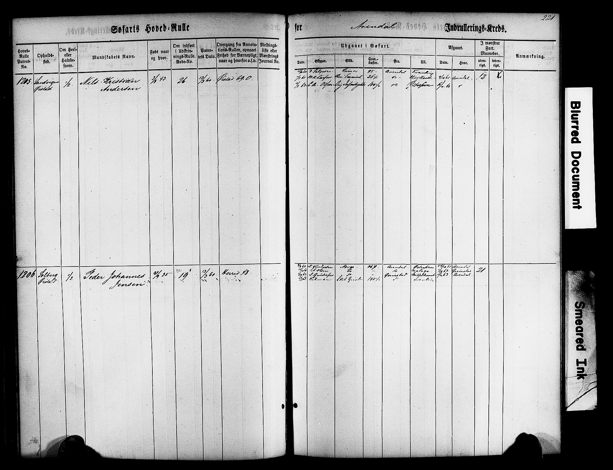 Arendal mønstringskrets, SAK/2031-0012/F/Fb/L0009: Hovedrulle nr 767-1532, S-7, 1857-1864, p. 223