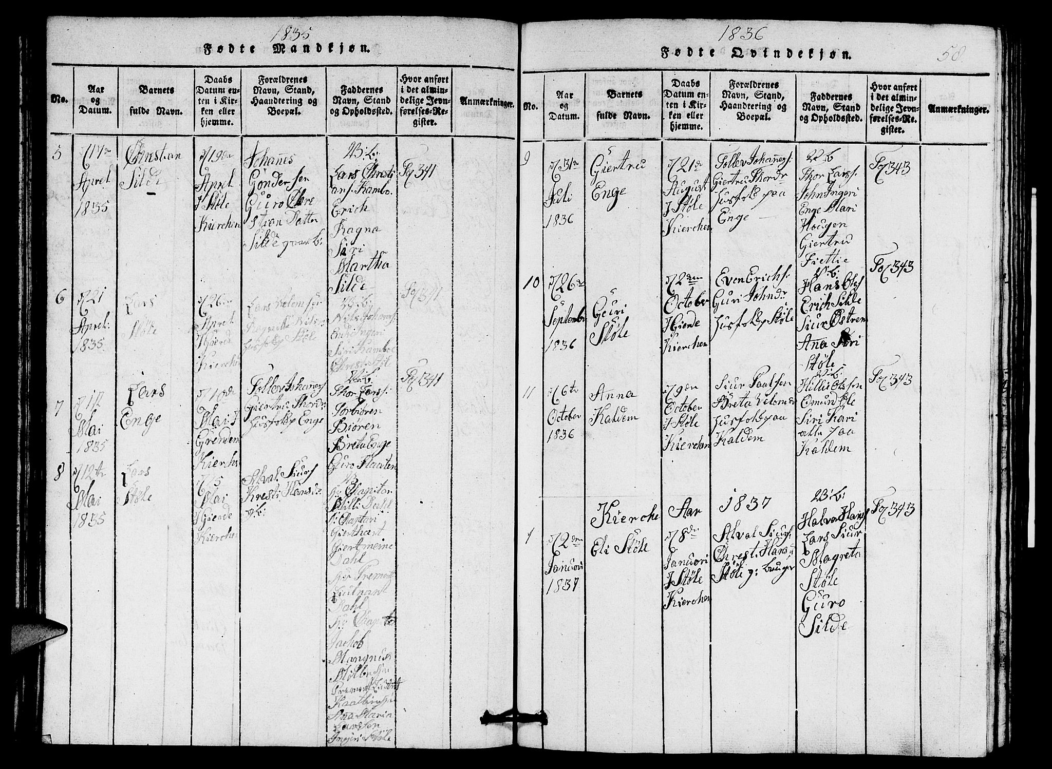 Etne sokneprestembete, SAB/A-75001/H/Hab: Parish register (copy) no. A 1, 1815-1849, p. 58