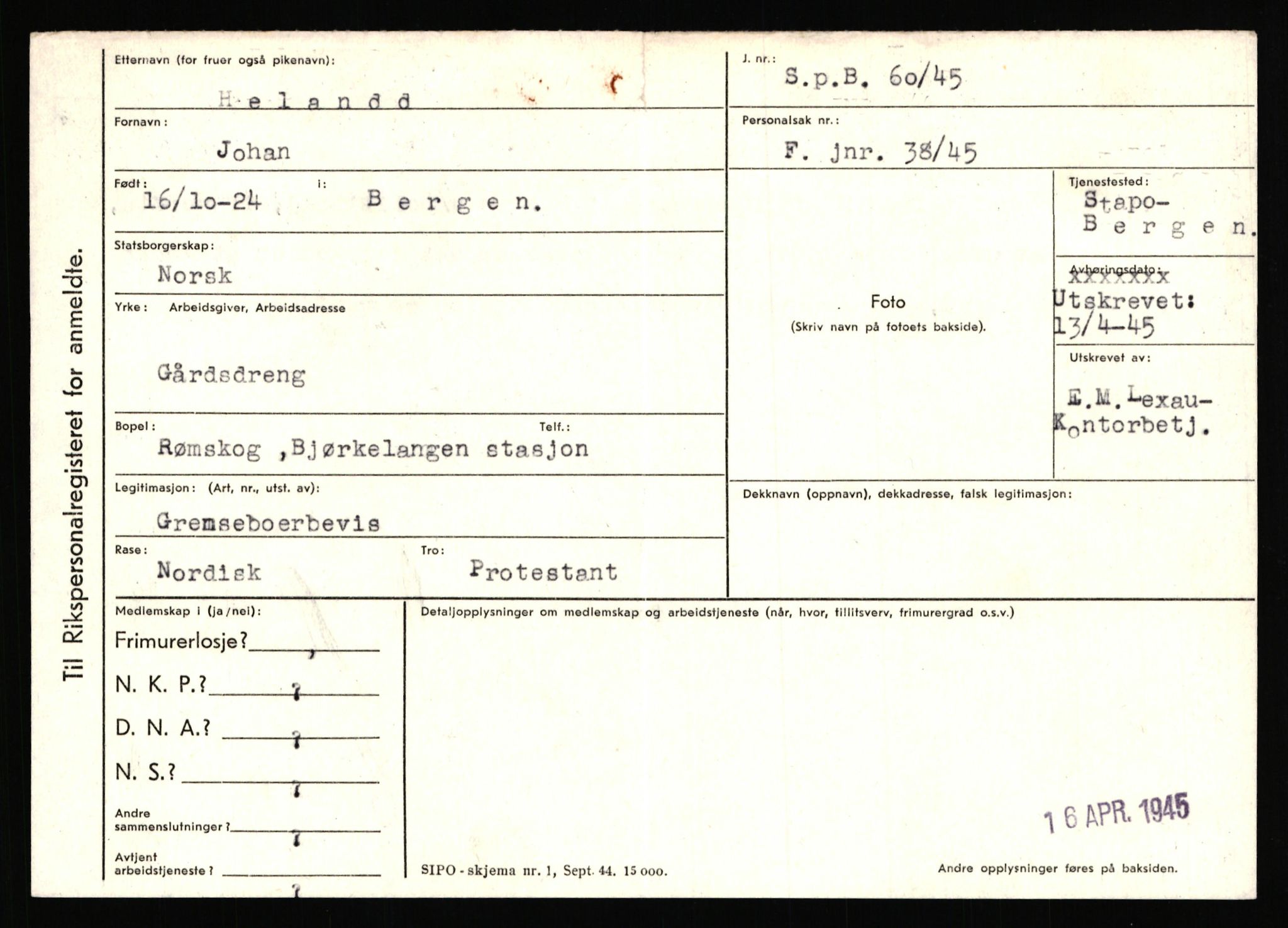 Statspolitiet - Hovedkontoret / Osloavdelingen, AV/RA-S-1329/C/Ca/L0006: Hanche - Hokstvedt, 1943-1945, p. 3196