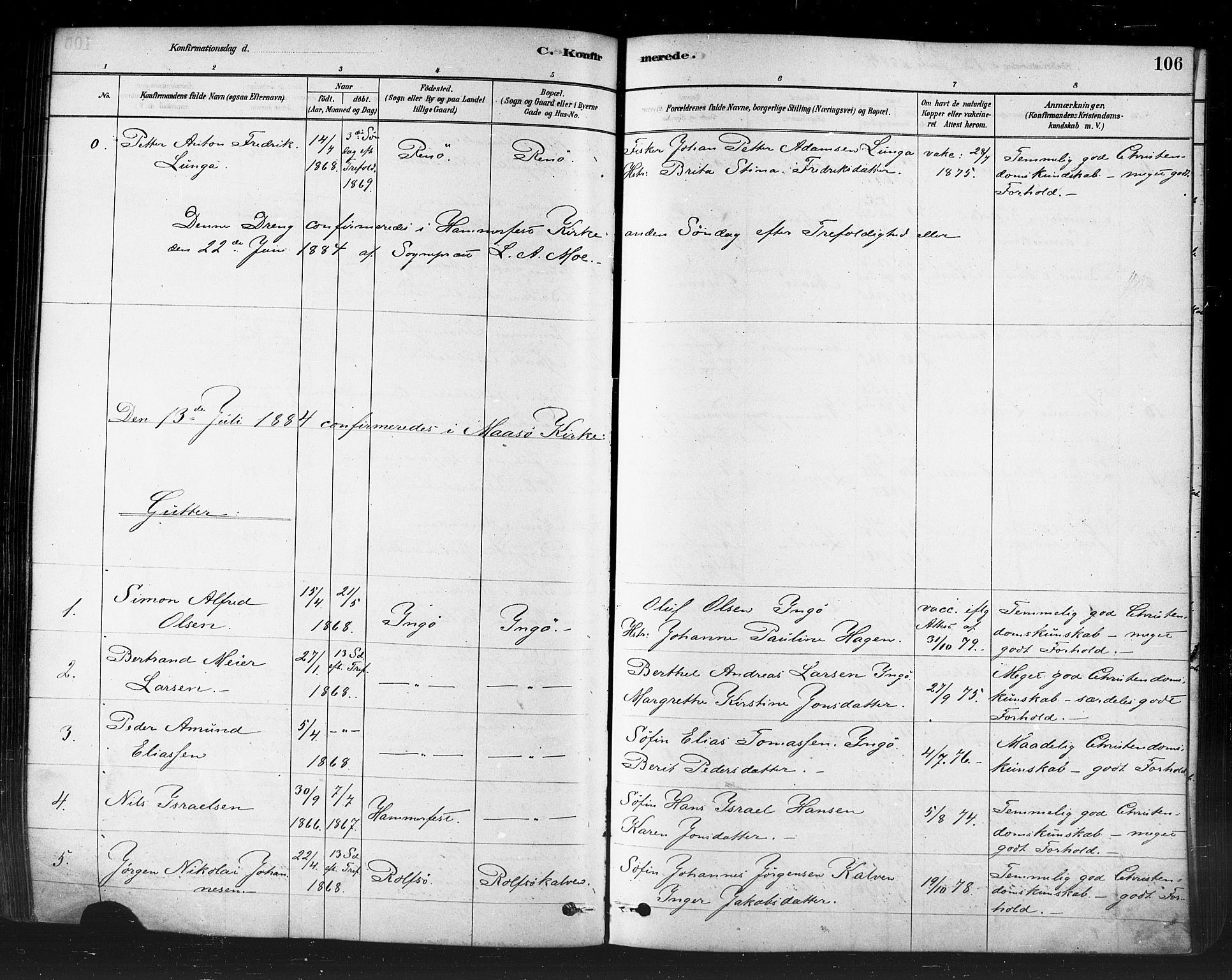 Måsøy sokneprestkontor, SATØ/S-1348/H/Ha/L0004kirke: Parish register (official) no. 4, 1878-1891, p. 106